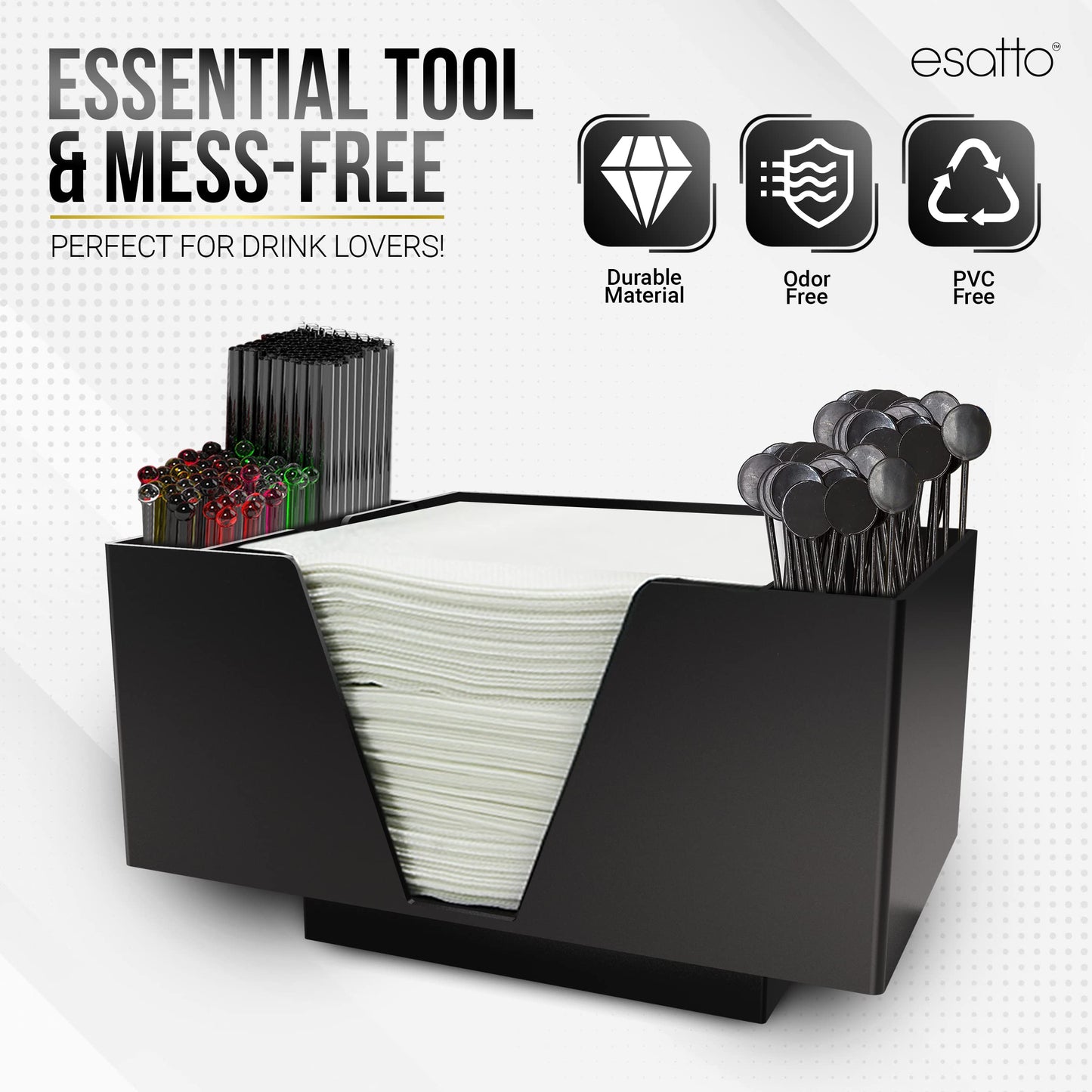 Esatto Bar Caddy, Organize Bar Items, with 12 Plastic Pourers Included