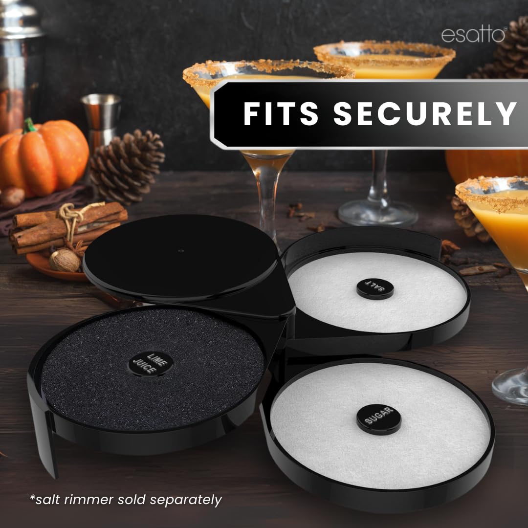 Esatto Glass Salt Rimmer 3 Tier for Margarita Tray and Cocktail, 2 Extra Spongeβs + 3 Pourers β Apply Salt, Sugar, and Lime Juice for Better Drinks and Efficient Drink Preparation