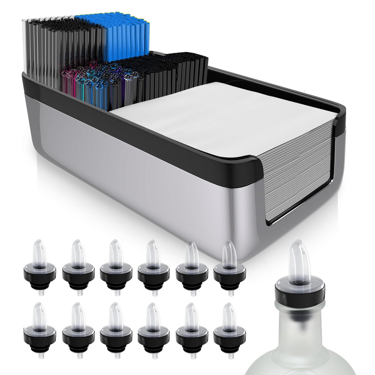 Esatto Bar Products Premium Bar Caddy, with Additional 12 Pourers and 12 Pourer Covers