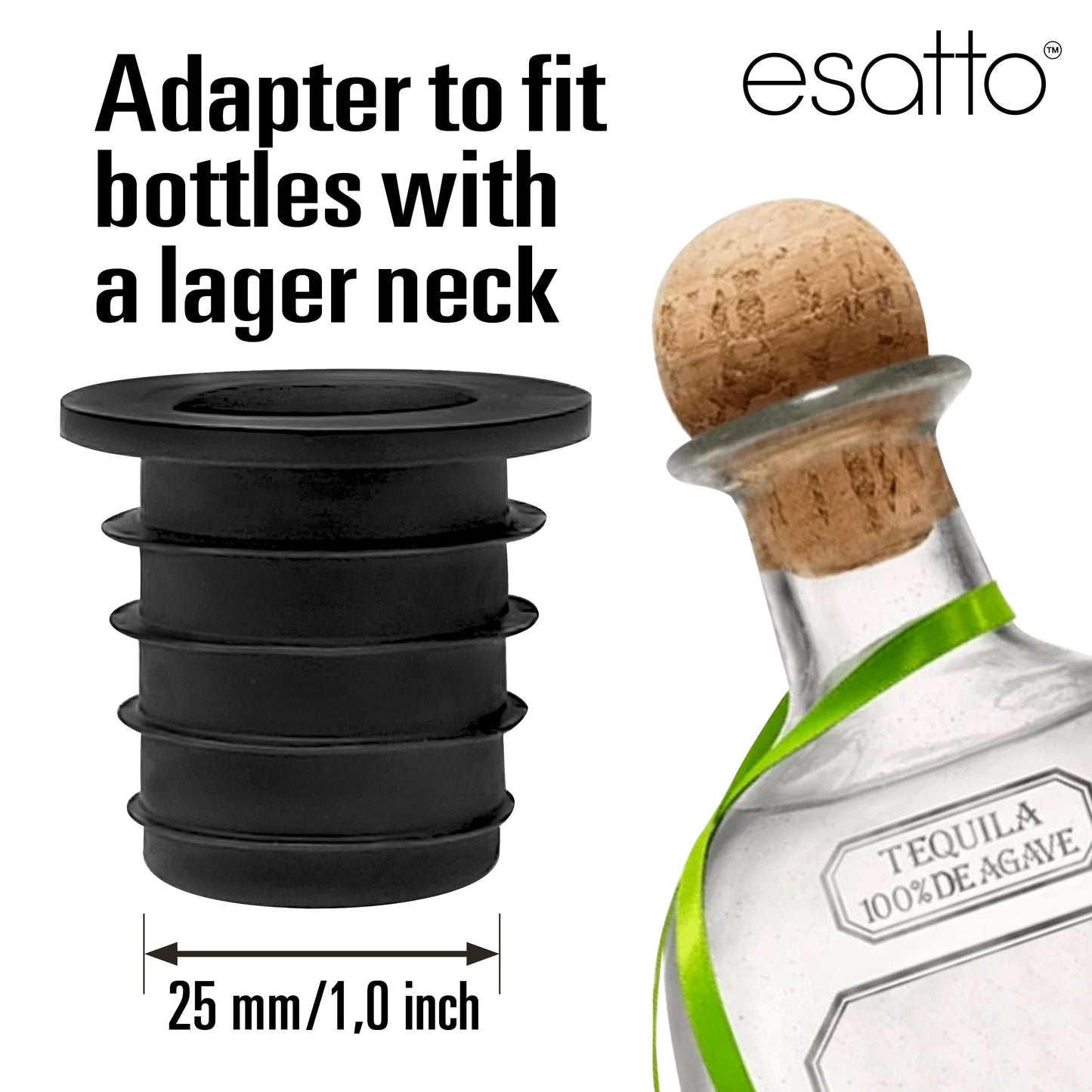 Esatto Liquor Pourer Adapters - 12 Pieces Set, Perfect for Large Olive Oil Bottles and Liquor Bottles - Up to 1 Inch/25mm Neck Converts Any Spout into a Large Pour Spout