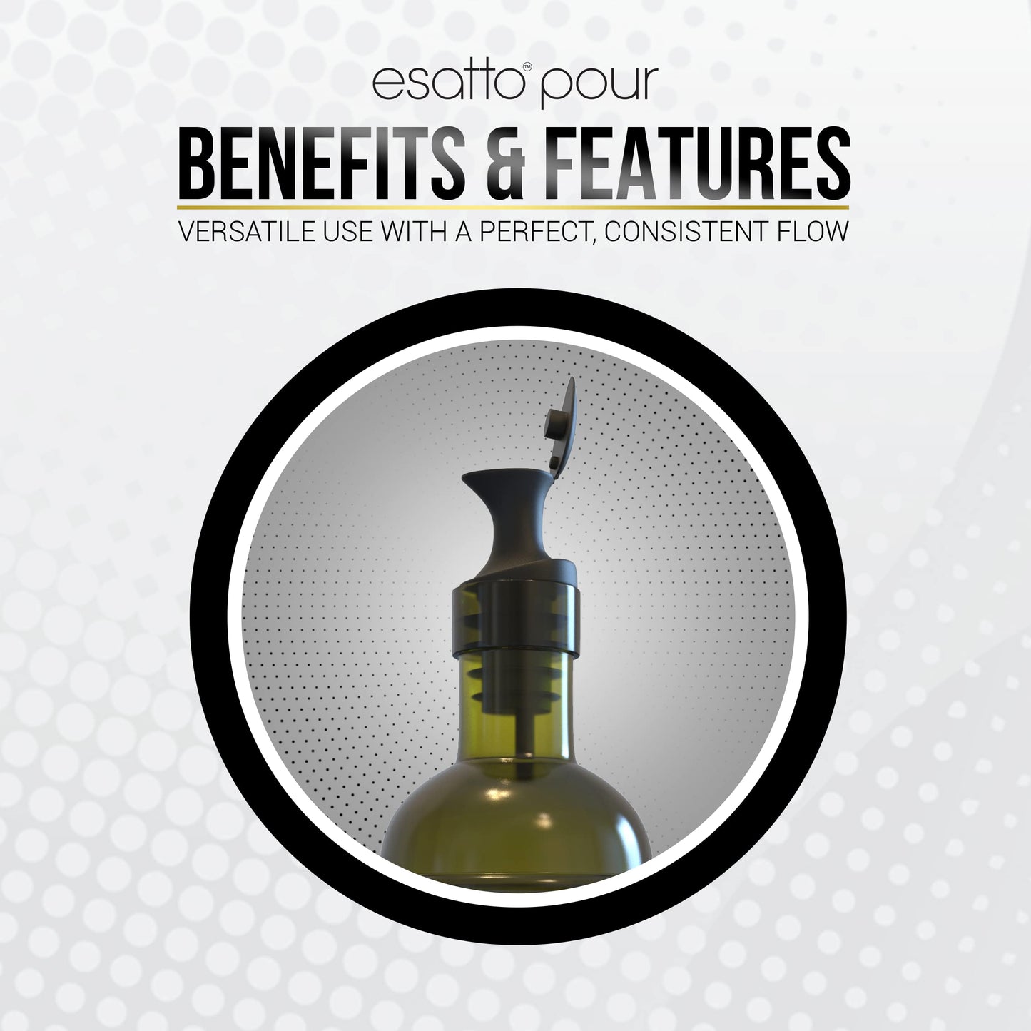 Esatto Pour and Seal, Pourer with Lid – Easy Pour, Lid for Healthy Practices, Professional Bar Tool
