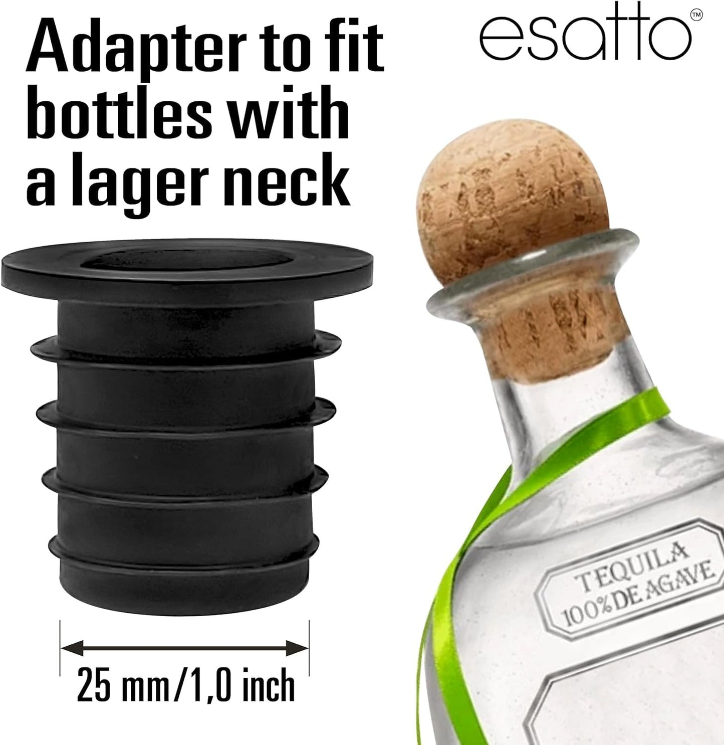 Esatto Liquor Pourer Adapters - 12 Pieces Set, Perfect for Large Olive Oil Bottles and Liquor Bottles - Up to 1 Inch/25mm Neck Converts Any Spout into a Large Pour Spout