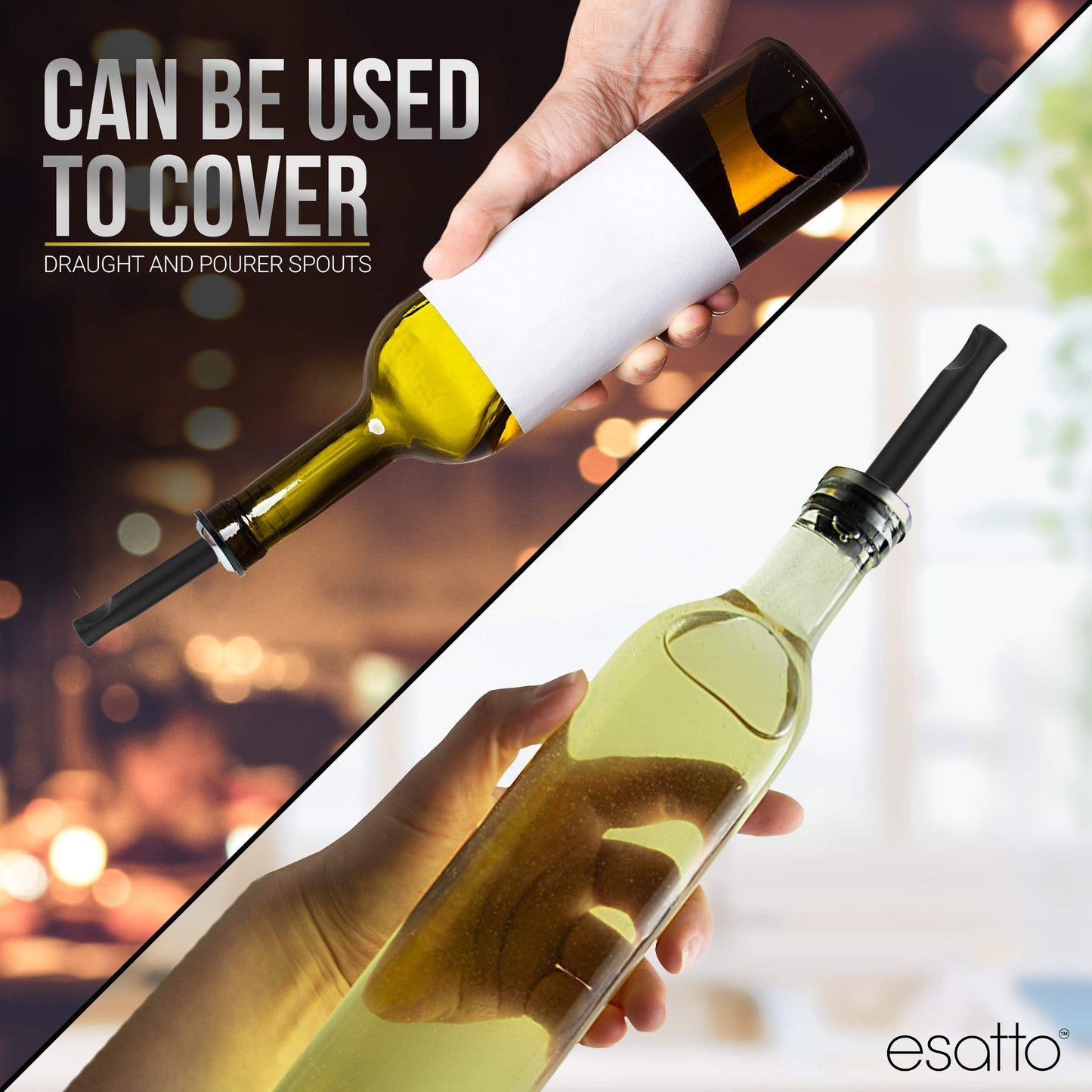 Esatto Rubber Dust Cap, Cap on Freeflow Pourer For Wine and Liquor Bottles and Oil Dispenser Spouts, Black Pour Spout Cover Rubber Caps, Box of (50)