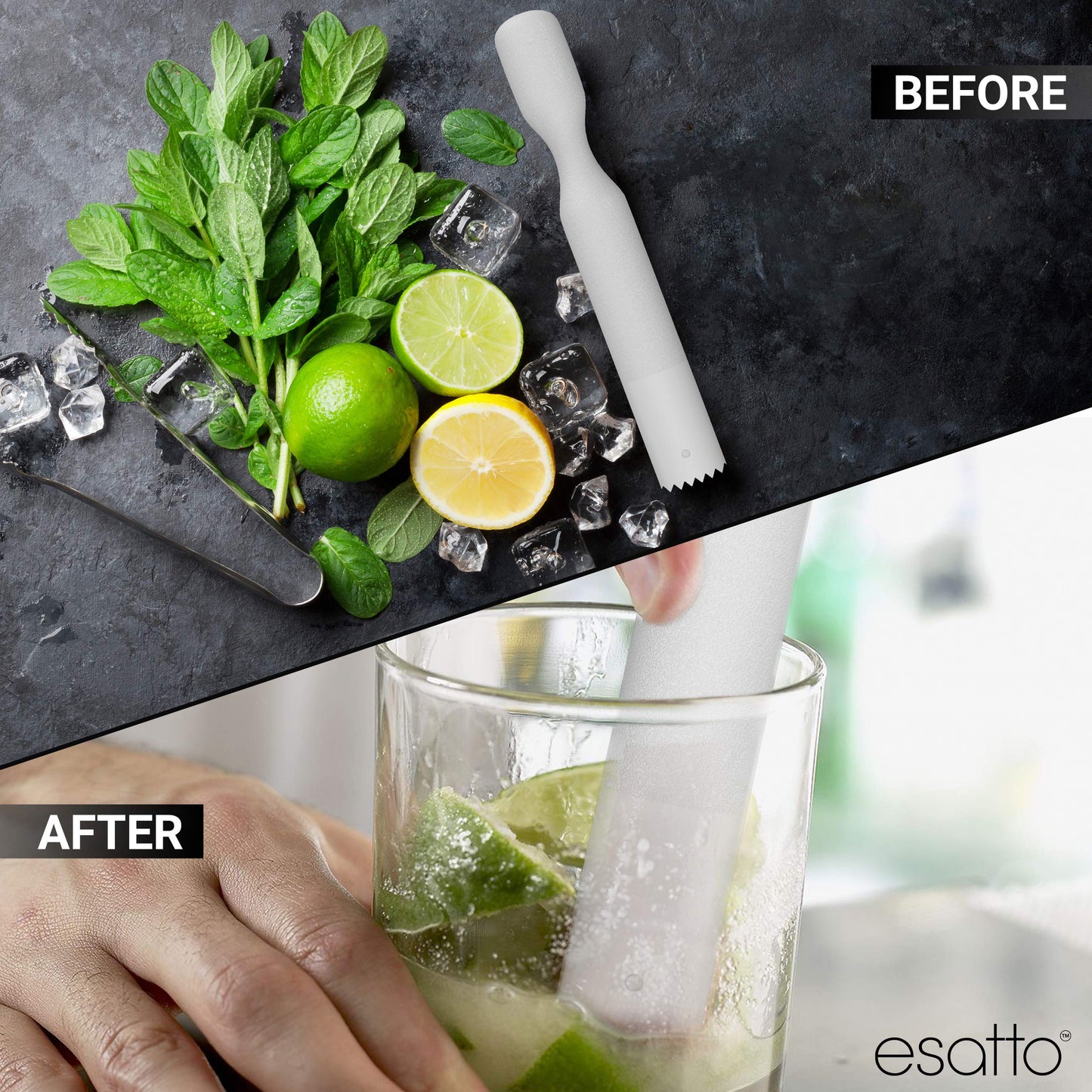 Esatto Muddler 25 CM (10”) Ribbed – ABS, – Durable and Ribbed for Mashing Fruits, Berries, Sugar, Spices, and Herbs (White)