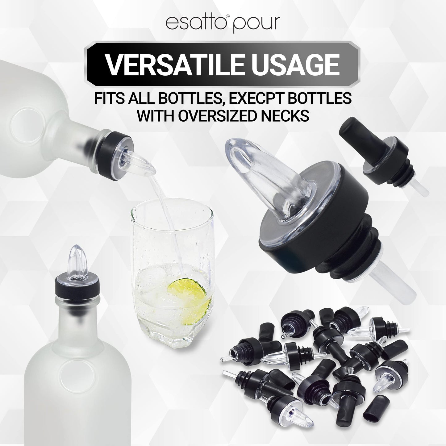 Esatto Bar Products Condiment Holder with Pint Inserts Black, Keeps Fruit and Berries Fresher Longer, Additional 12 Pourers, 12 Pourer Covers, 1 Muddler