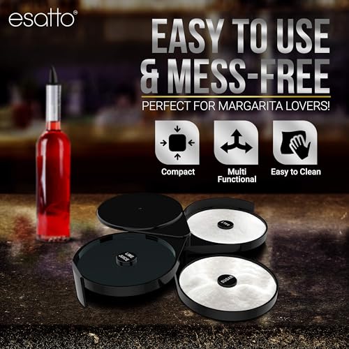 Esatto Glass Salt Rimmer 3 Tier for Margarita Tray and Cocktail, 2 Extra Spongeβs + 3 Pourers β Apply Salt, Sugar, and Lime Juice for Better Drinks and Efficient Drink Preparation