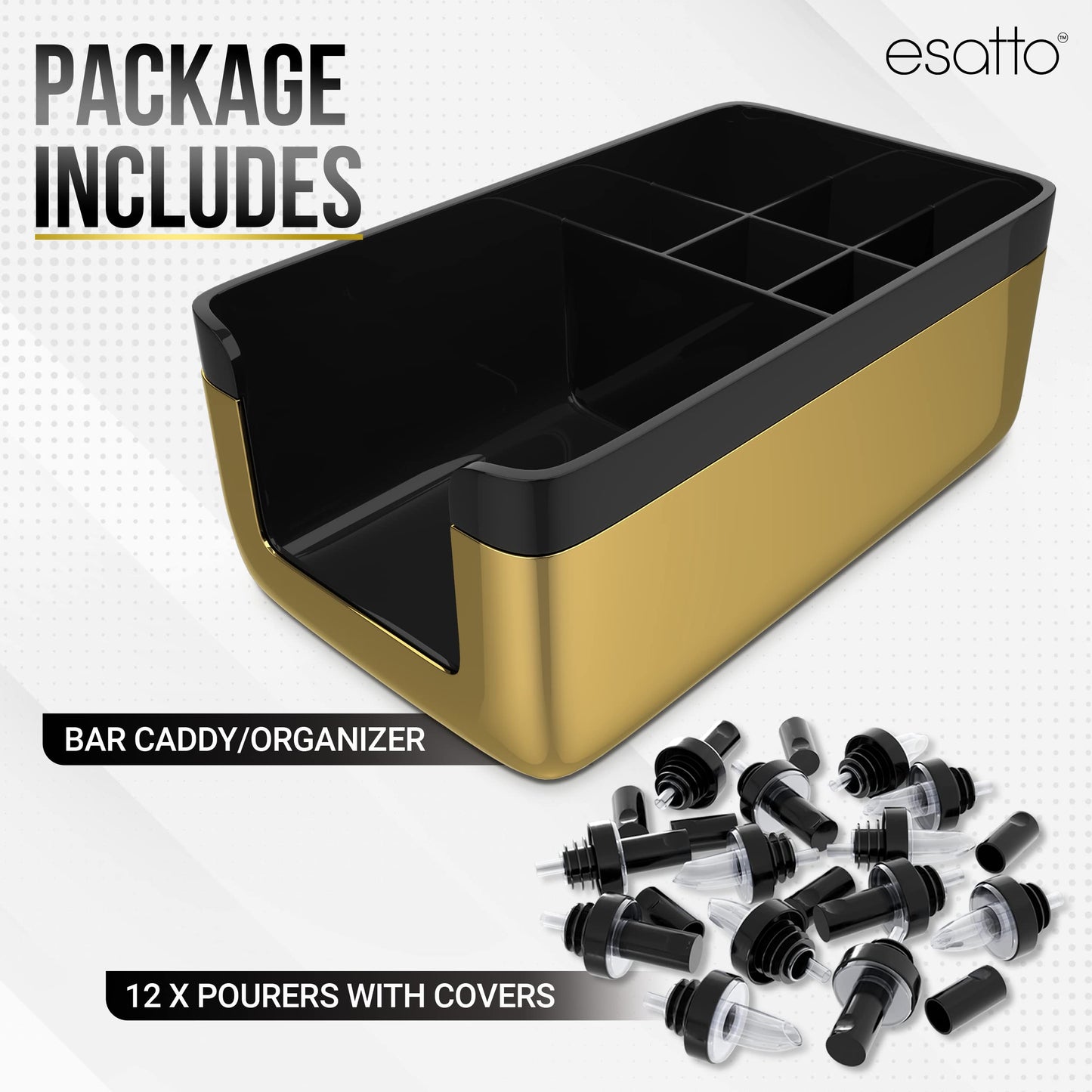 Esatto Bar Products Premium Bar Caddy, with Additional 12 Pourers and 12 Pourer Covers