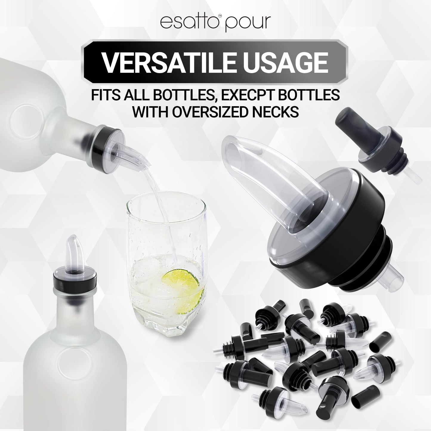 Esatto Bar Products Condiment Holder with Pint Inserts Black, Keeps Fruit and Berries Fresher Longer, Additional 12 Pourers, 12 Pourer Covers, 1 Muddler