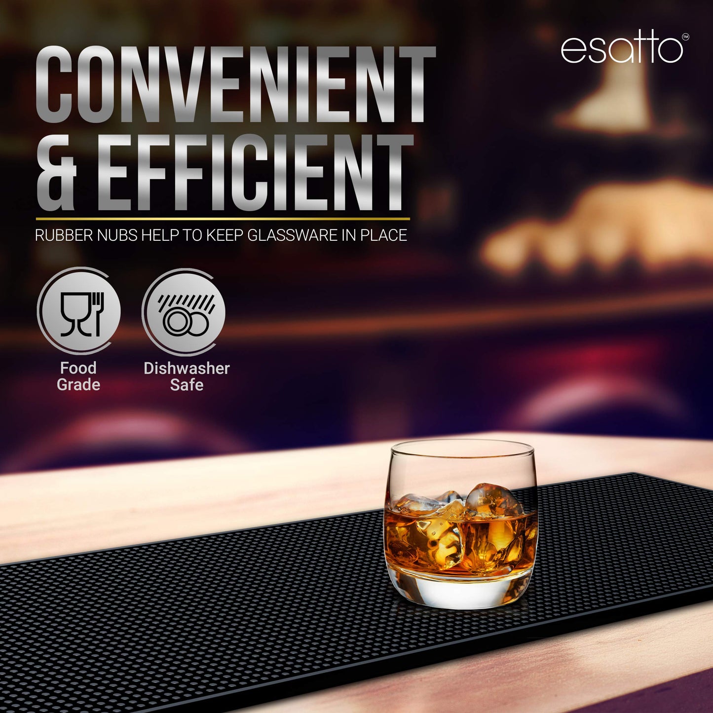 Esatto Professional Bartender Service Mat, Black – Sturdy and Environmental Rubber Bar Service Mat for Protection and Cleanliness, Useful in Bars, Coffee Shops, Restaurants