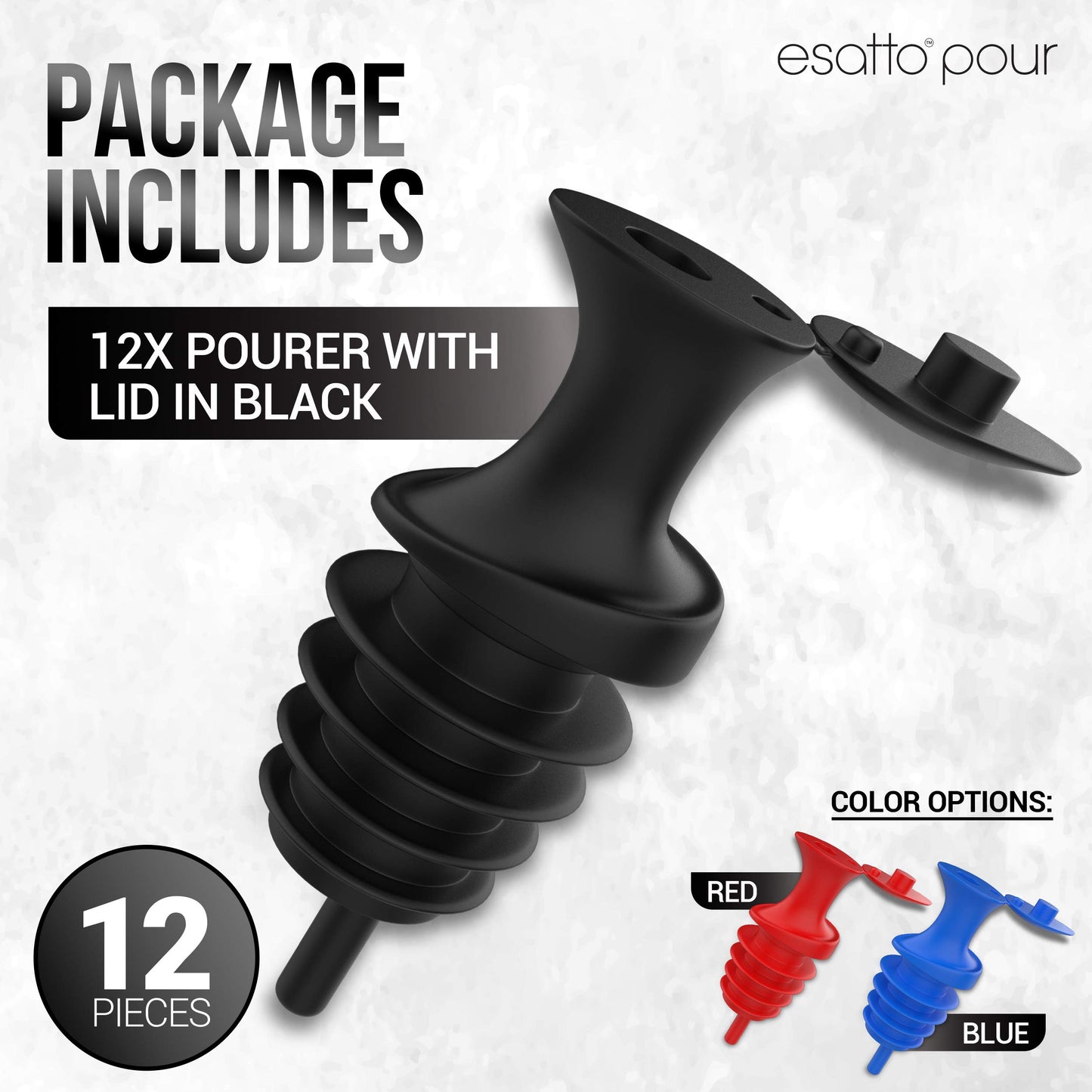 Esatto Pour and Seal, Pourer with Lid – Easy Pour, Lid for Healthy Practices, Professional Bar Tool
