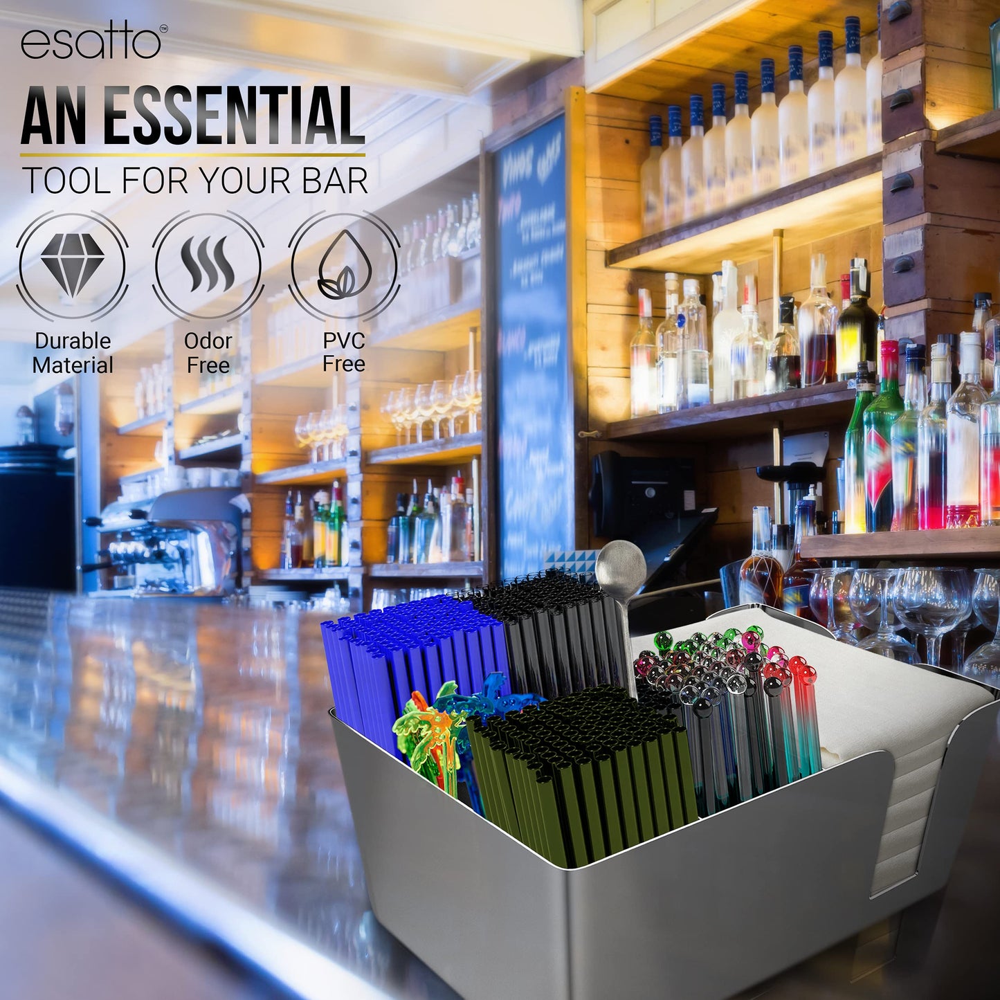 Esatto Bar Caddy, Organize Bar Items, with 12 Plastic Pourers Included