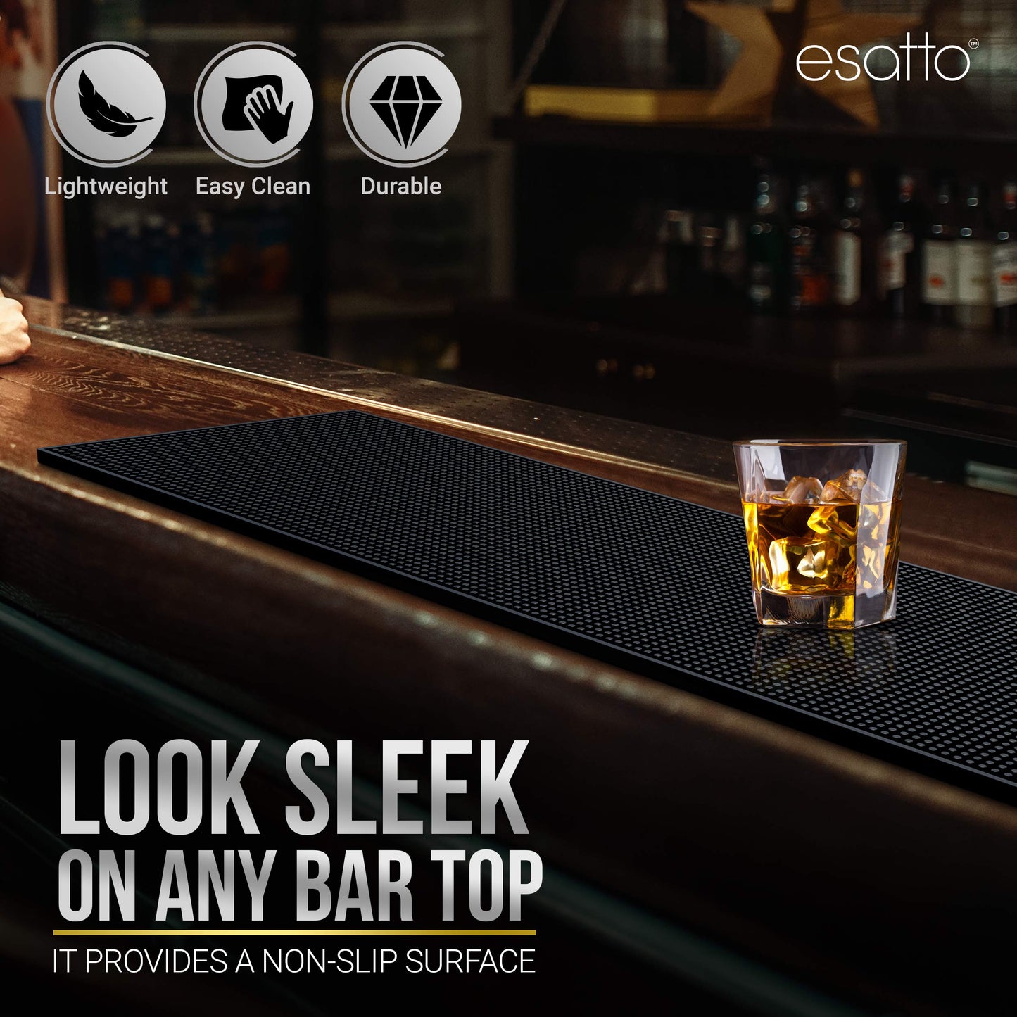 Esatto Professional Bartender Service Mat, Black – Sturdy and Environmental Rubber Bar Service Mat for Protection and Cleanliness, Useful in Bars, Coffee Shops, Restaurants