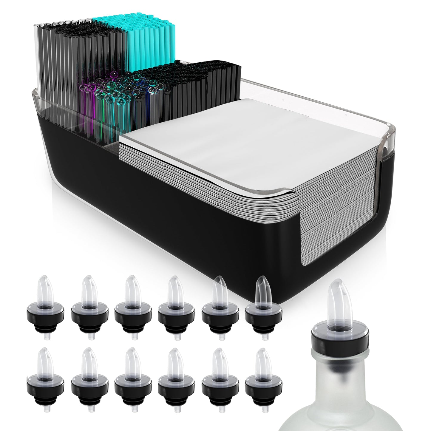 Esatto Bar Products Premium Bar Caddy, with Additional 12 Pourers and 12 Pourer Covers