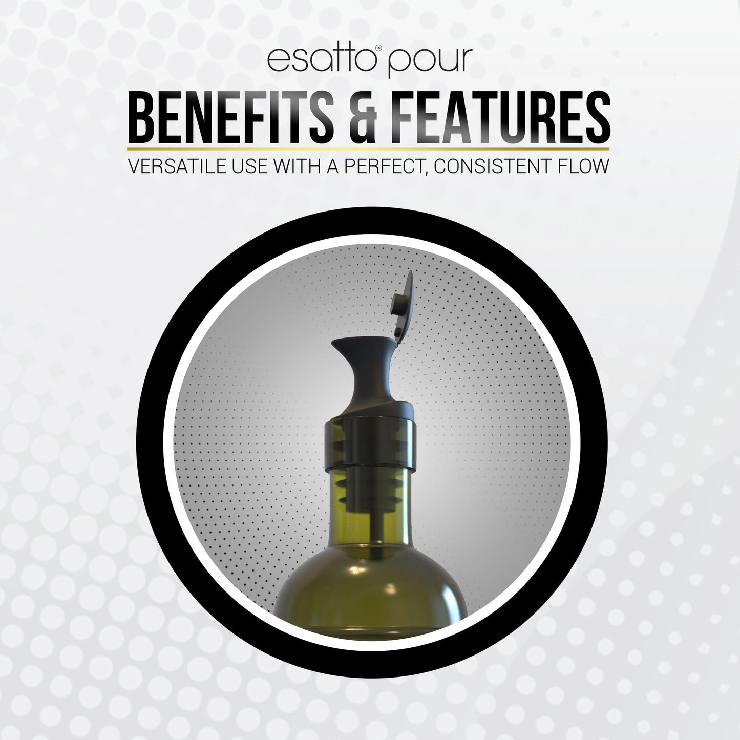 Esatto Pour and Seal, Pourer with Lid – Easy Pour, Lid for Healthy Practices, Professional Bar Tool
