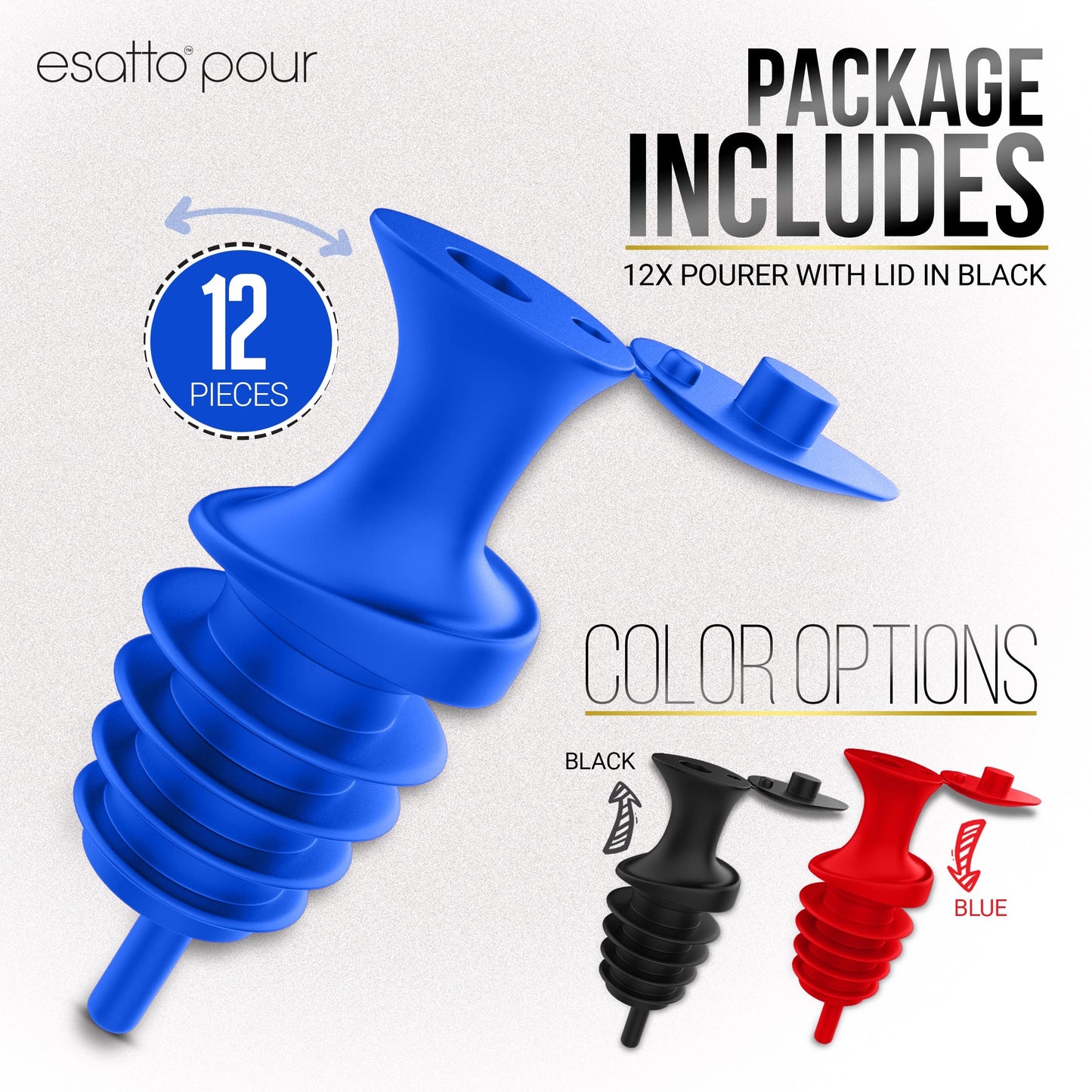 Esatto Pour and Seal, Pourer with Lid – Easy Pour, Lid for Healthy Practices, Professional Bar Tool