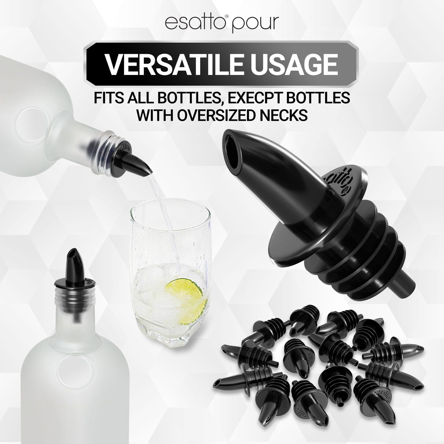 Esatto Pieces Plastic Bottle Pourer or Liquor Spout - Versatile Drink and Alcohol Pourer, Easy Install, Durable Bar Tool