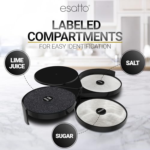 Esatto Glass Salt Rimmer 3 Tier for Margarita Tray and Cocktail, 2 Extra Spongeβs + 3 Pourers β Apply Salt, Sugar, and Lime Juice for Better Drinks and Efficient Drink Preparation