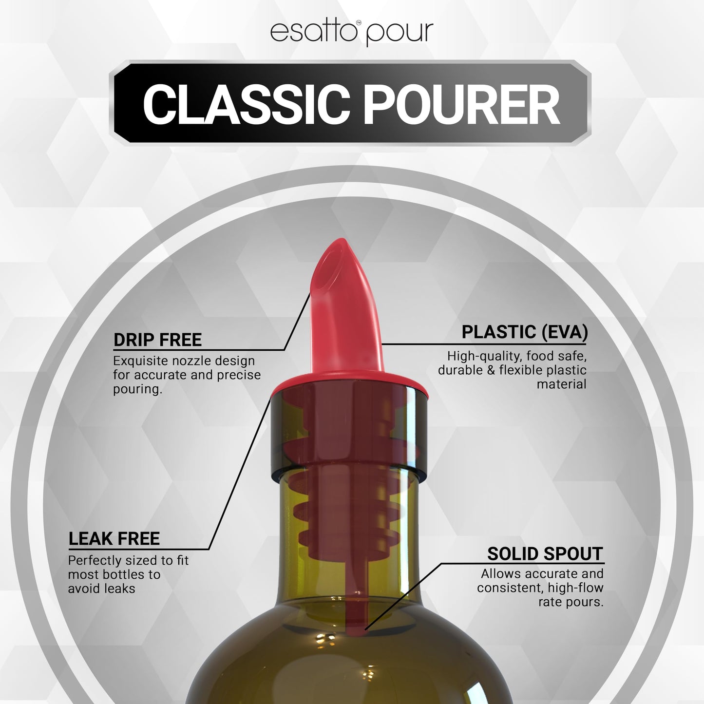 Esatto Pieces Plastic Bottle Pourer or Liquor Spout - Versatile Drink and Alcohol Pourer, Easy Install, Durable Bar Tool
