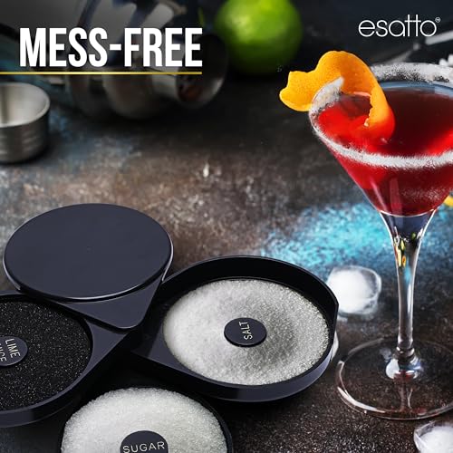 Esatto Home Bar Supply Bar Equipment and Supplies 1 Black Bar Caddy Organizer 1 Glass Salt Margarita Rimmer 2 Muddler for Cocktails Drink Preparation 24 Bottle Pourers Liquor Pourer 24 Pourer Cover