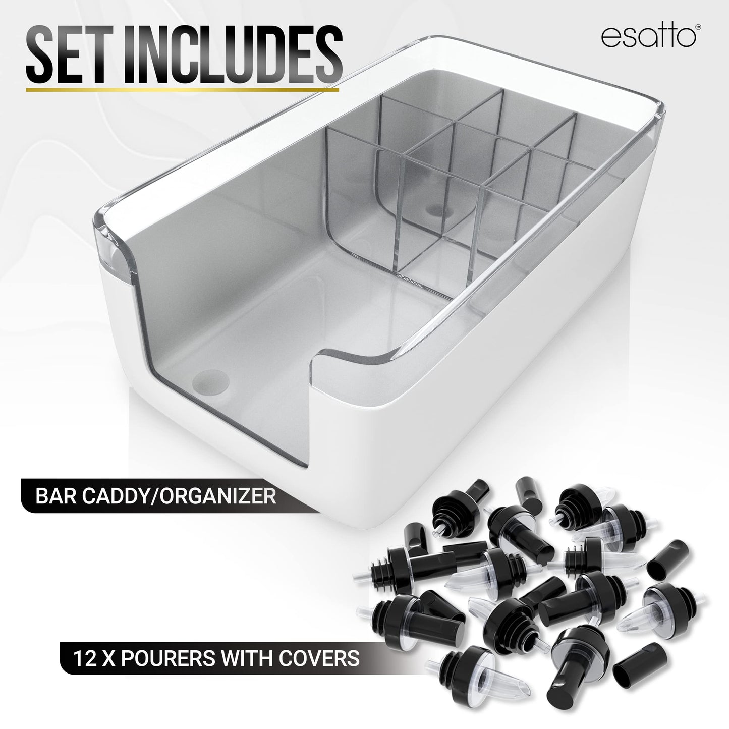 Esatto Bar Products Premium Bar Caddy, with Additional 12 Pourers and 12 Pourer Covers