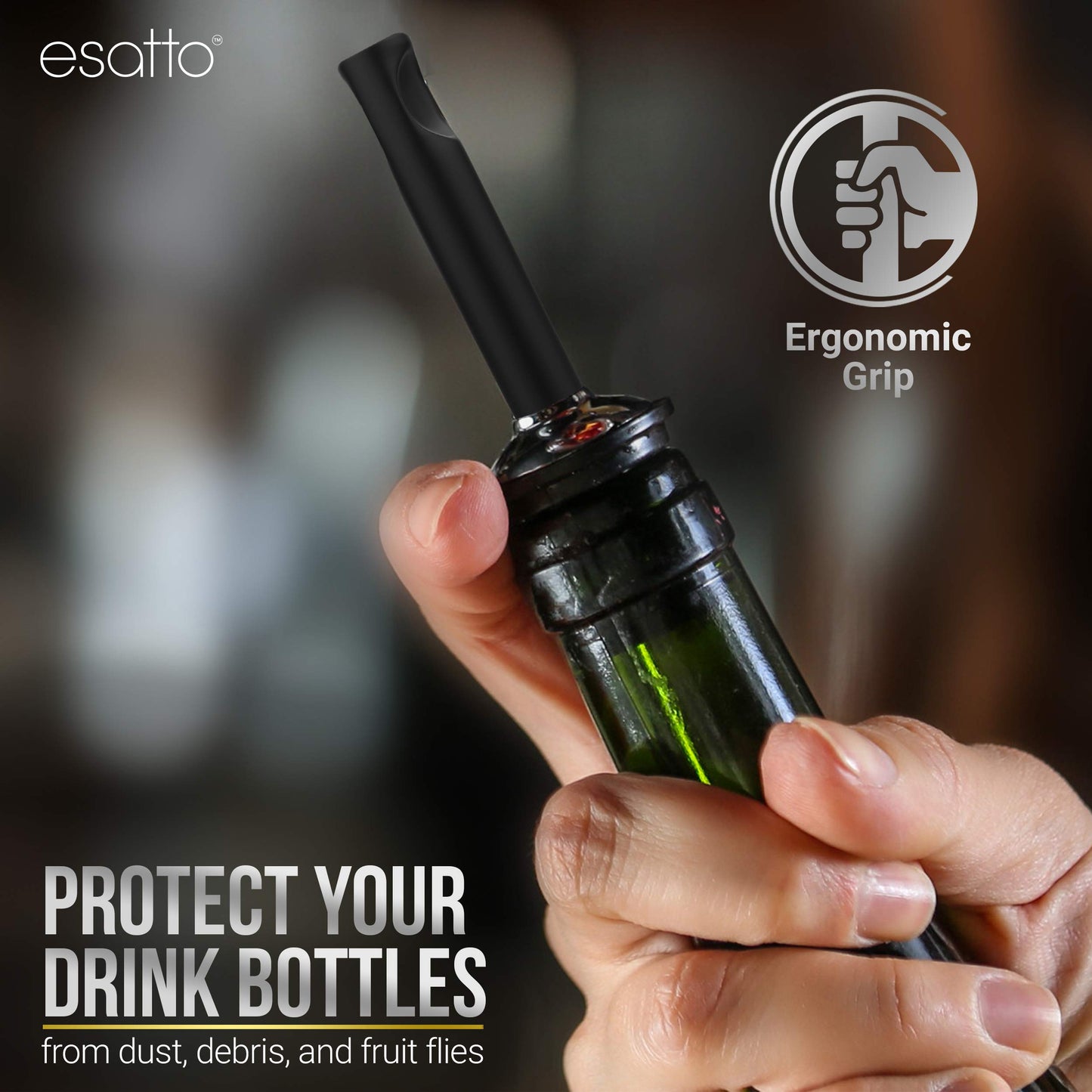 Esatto Rubber Dust Cap, Cap on Freeflow Pourer For Wine and Liquor Bottles and Oil Dispenser Spouts, Black Pour Spout Cover Rubber Caps, Box of (50)