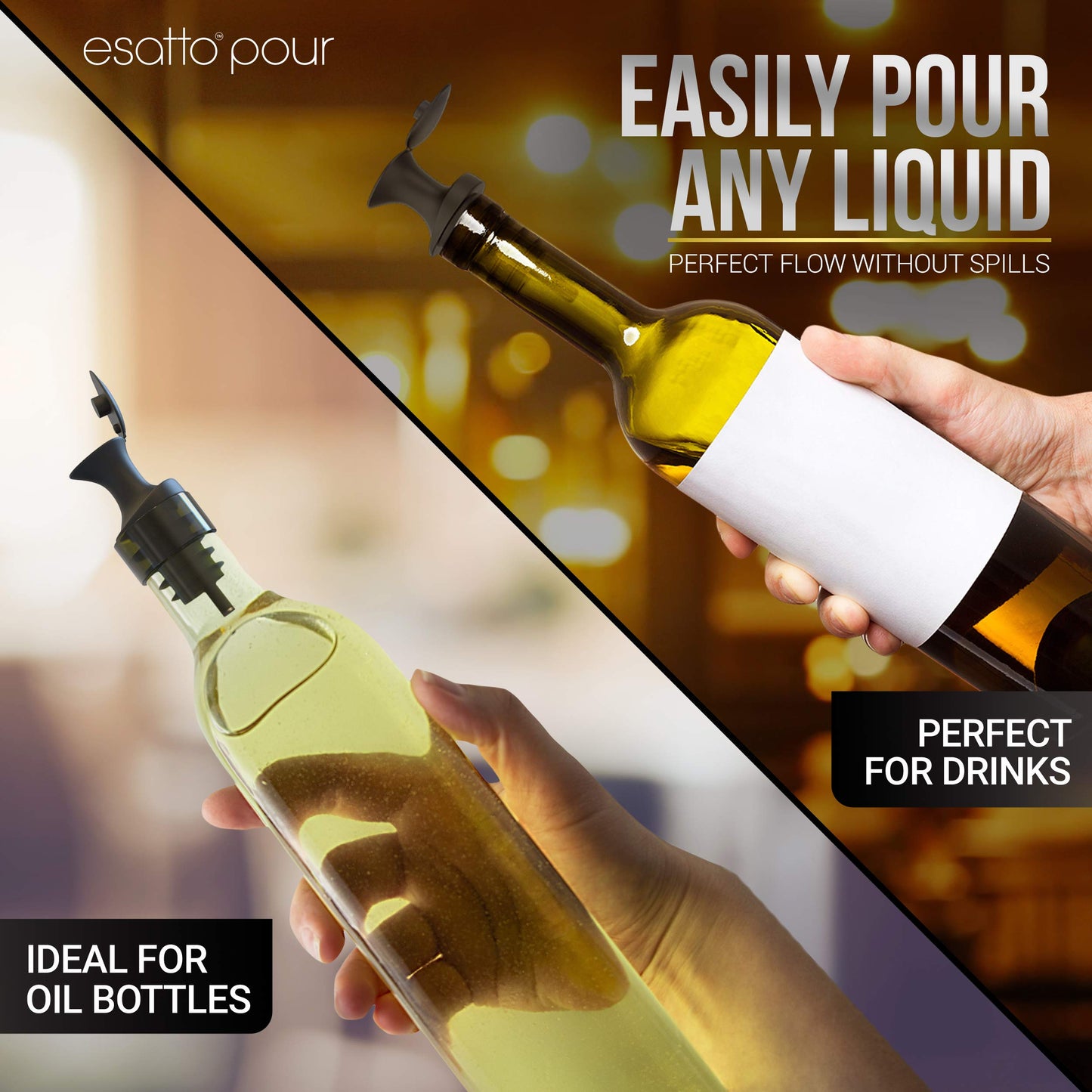 Esatto Pour and Seal, Pourer with Lid – Easy Pour, Lid for Healthy Practices, Professional Bar Tool