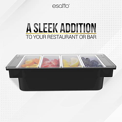 Esatto Bar Products Condiment Holder with Pint Inserts Black, Keeps Fruit and Berries Fresher Longer, Additional 12 Pourers, 12 Pourer Covers, 1 Muddler