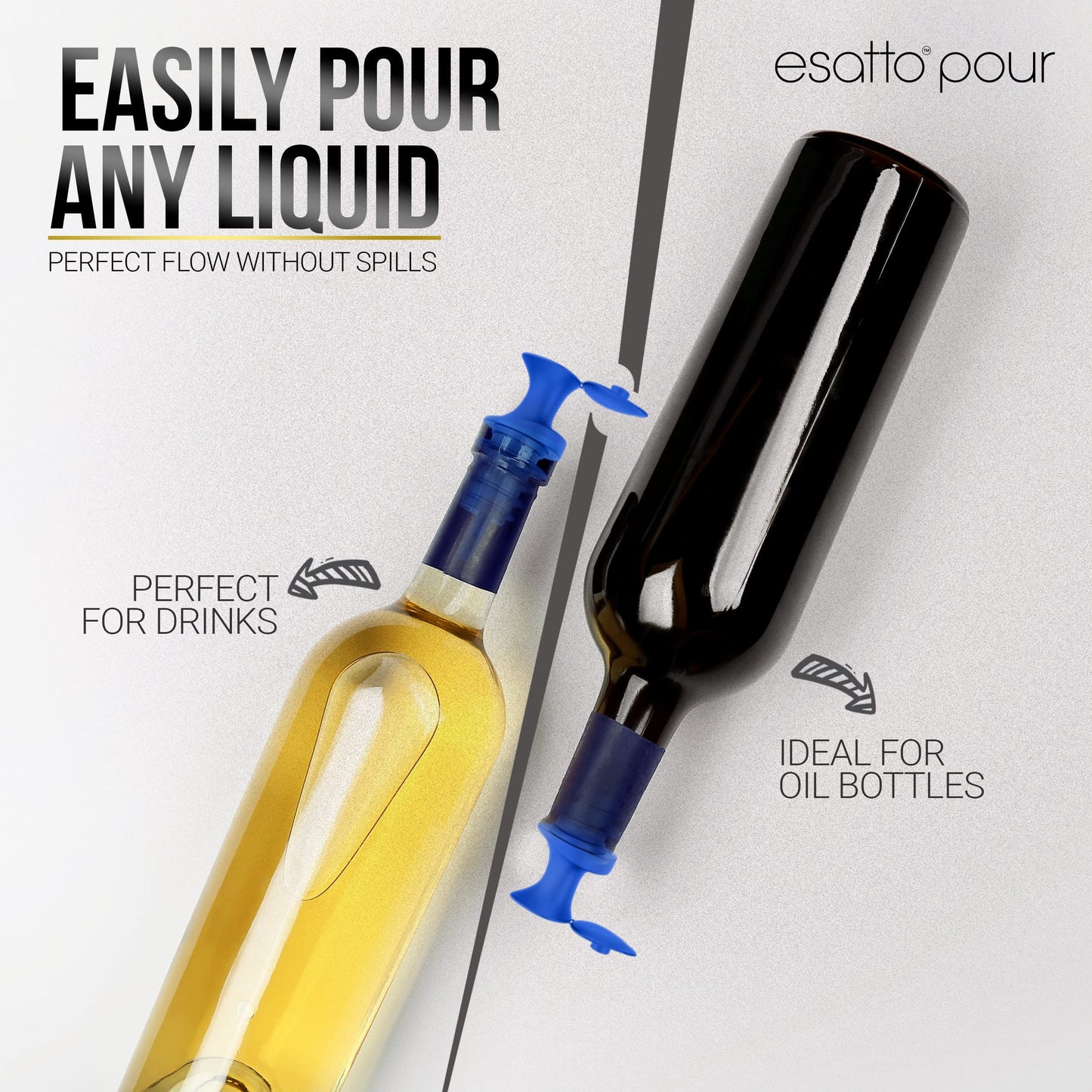 Esatto Pour and Seal, Pourer with Lid – Easy Pour, Lid for Healthy Practices, Professional Bar Tool