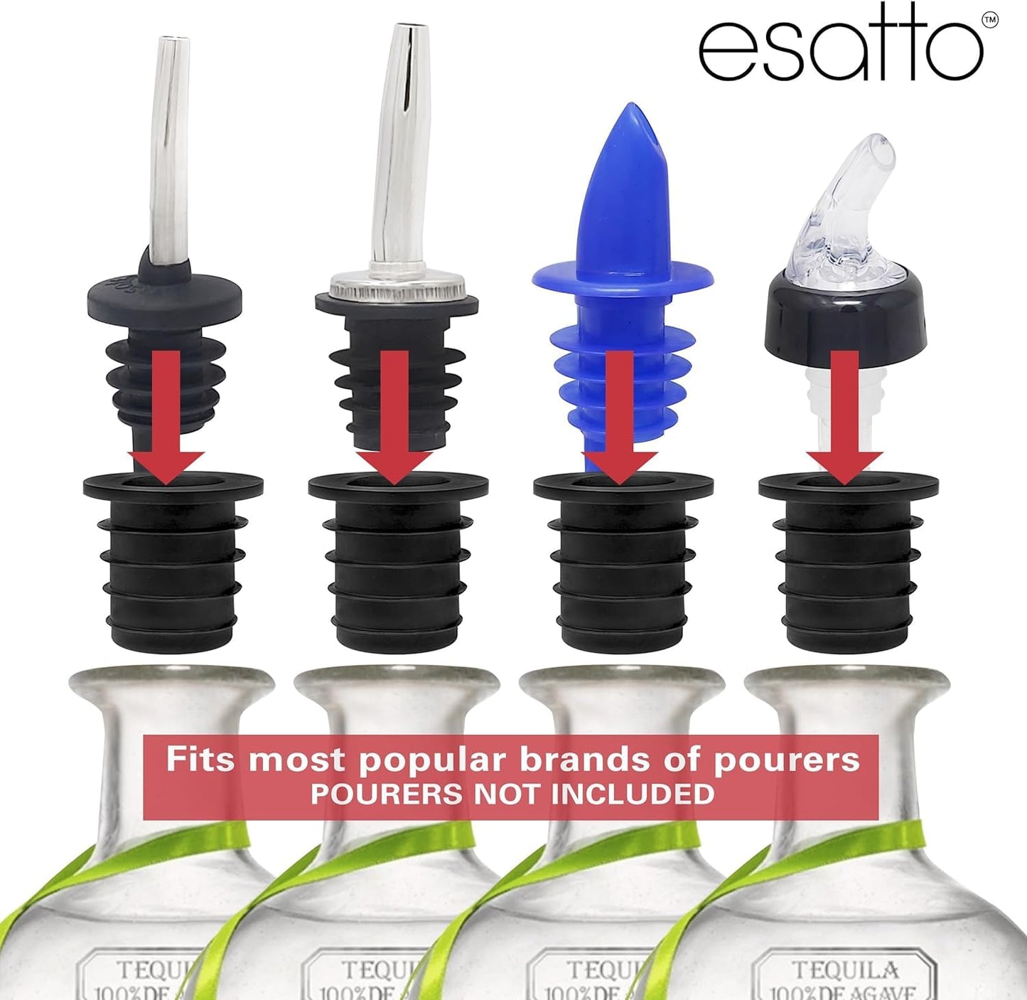 Esatto Liquor Pourer Adapters - 12 Pieces Set, Perfect for Large Olive Oil Bottles and Liquor Bottles - Up to 1 Inch/25mm Neck Converts Any Spout into a Large Pour Spout