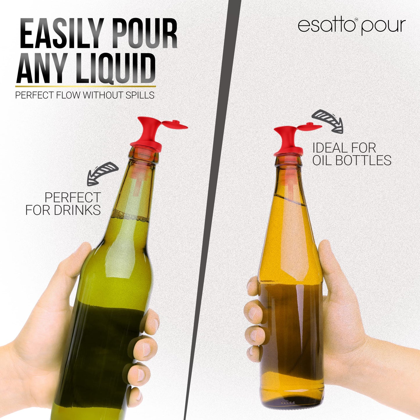 Esatto Pour and Seal, Pourer with Lid – Easy Pour, Lid for Healthy Practices, Professional Bar Tool