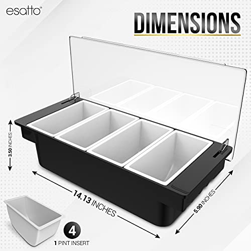 Esatto Bar Products Condiment Holder with Pint Inserts Black, Keeps Fruit and Berries Fresher Longer, Additional 12 Pourers, 12 Pourer Covers, 1 Muddler
