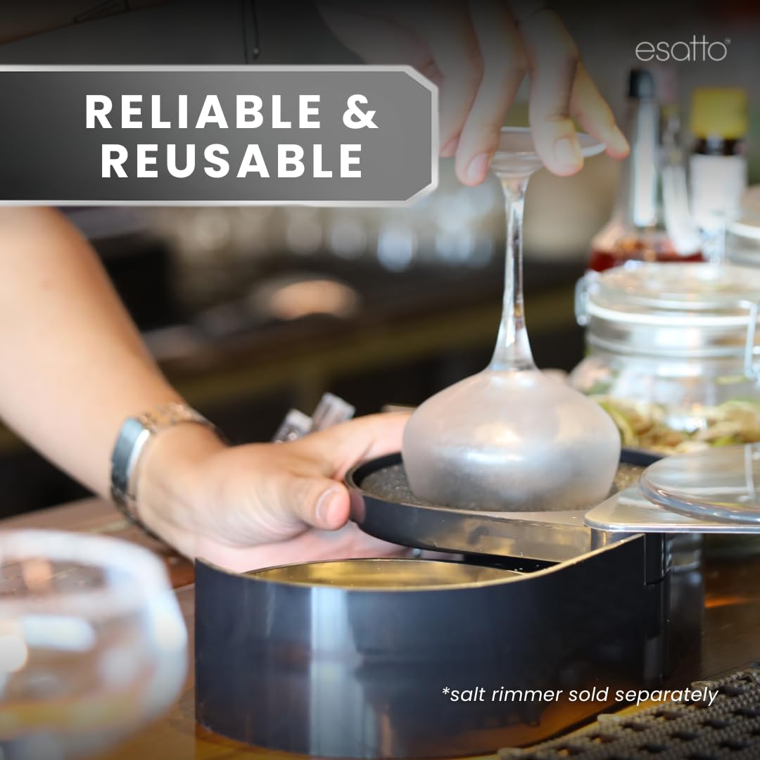 Esatto Glass Salt Rimmer 3 Tier for Margarita Tray and Cocktail, 2 Extra Spongeβs + 3 Pourers β Apply Salt, Sugar, and Lime Juice for Better Drinks and Efficient Drink Preparation