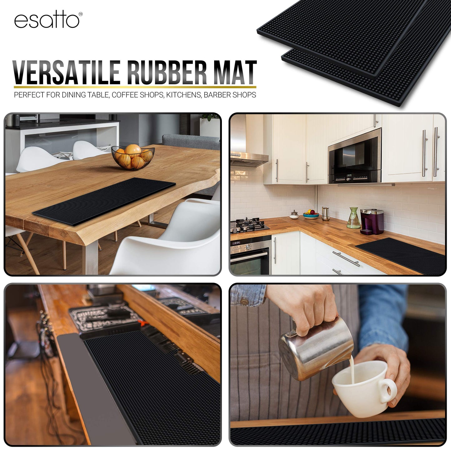 Esatto Professional Bartender Service Mat, Black – Sturdy and Environmental Rubber Bar Service Mat for Protection and Cleanliness, Useful in Bars, Coffee Shops, Restaurants