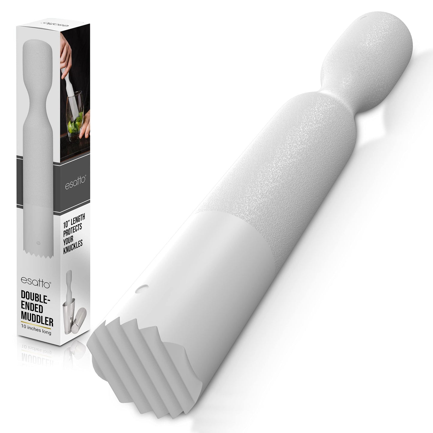 Esatto Muddler 25 CM (10”) Ribbed – ABS, – Durable and Ribbed for Mashing Fruits, Berries, Sugar, Spices, and Herbs (White)