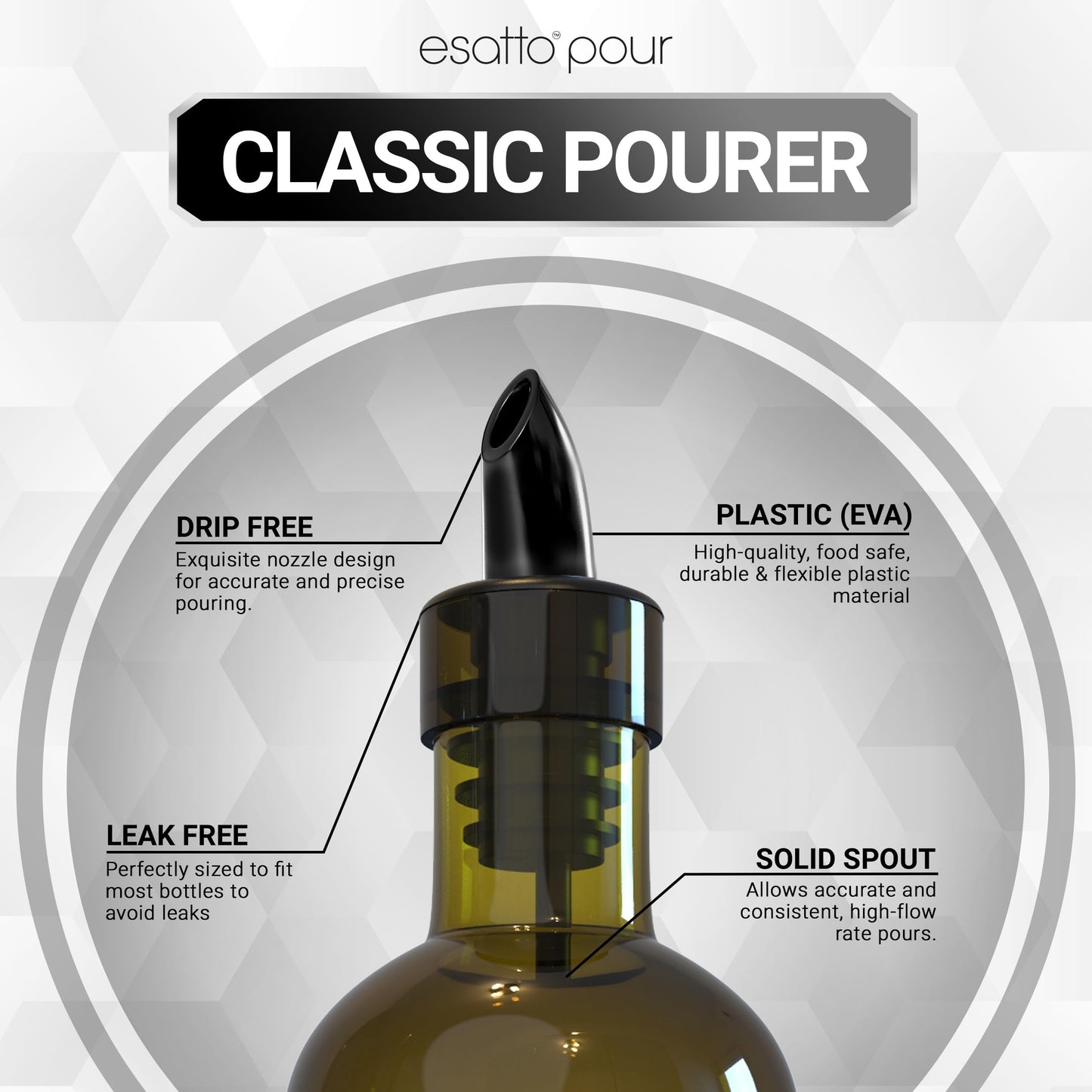 Esatto Pieces Plastic Bottle Pourer or Liquor Spout - Versatile Drink and Alcohol Pourer, Easy Install, Durable Bar Tool