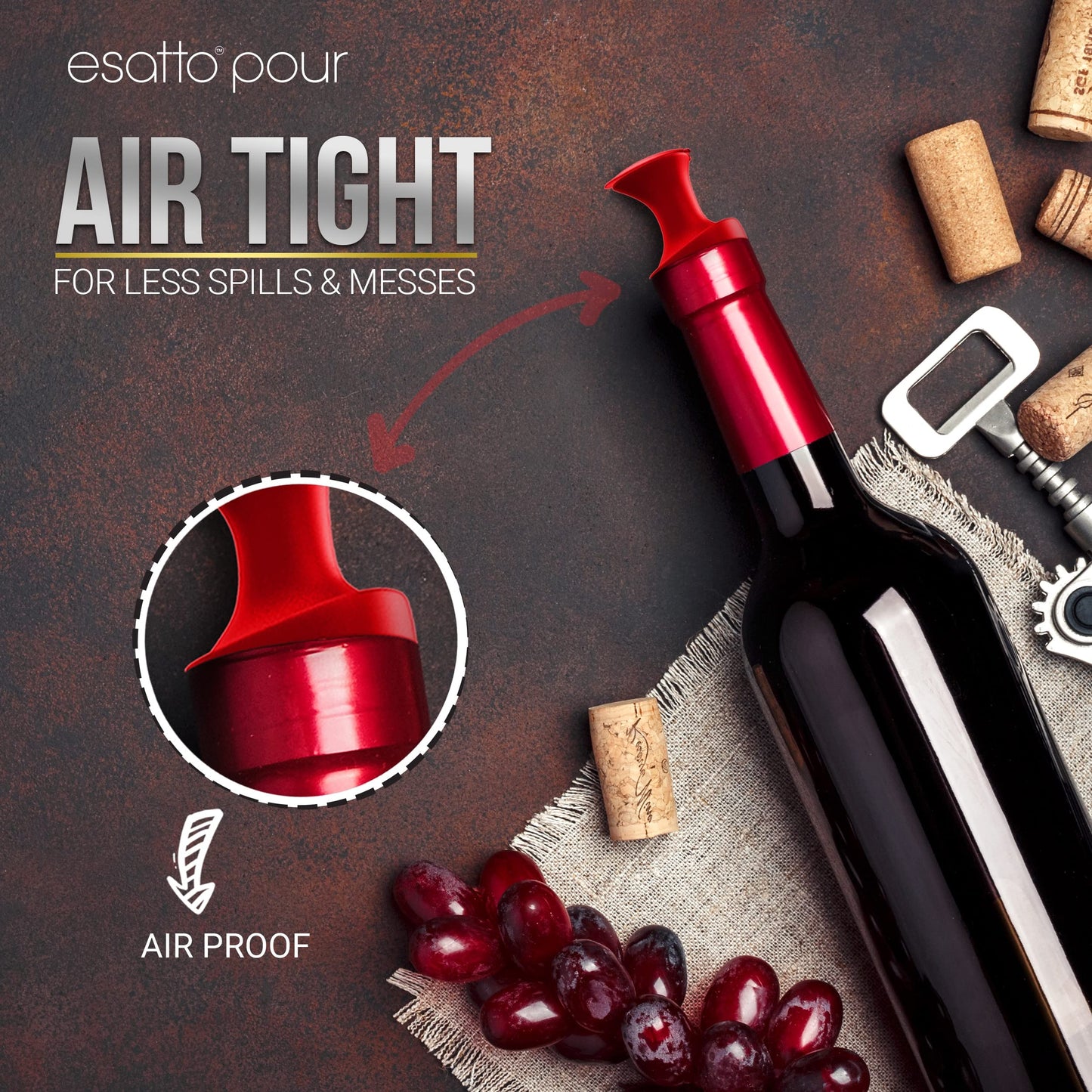Esatto Pour and Seal, Pourer with Lid – Easy Pour, Lid for Healthy Practices, Professional Bar Tool