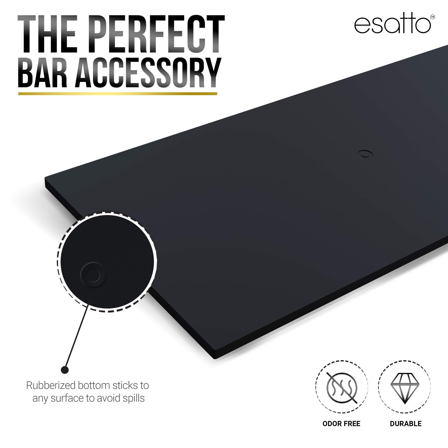 Esatto 12" x 6" Professional Service Mat, Black – Sturdy Thick Durable and Stylish Service Bar Mat for Spills, Coffee, Bars, Restaurants, Counter Top Dish Drying Mat Glass Drying Mat