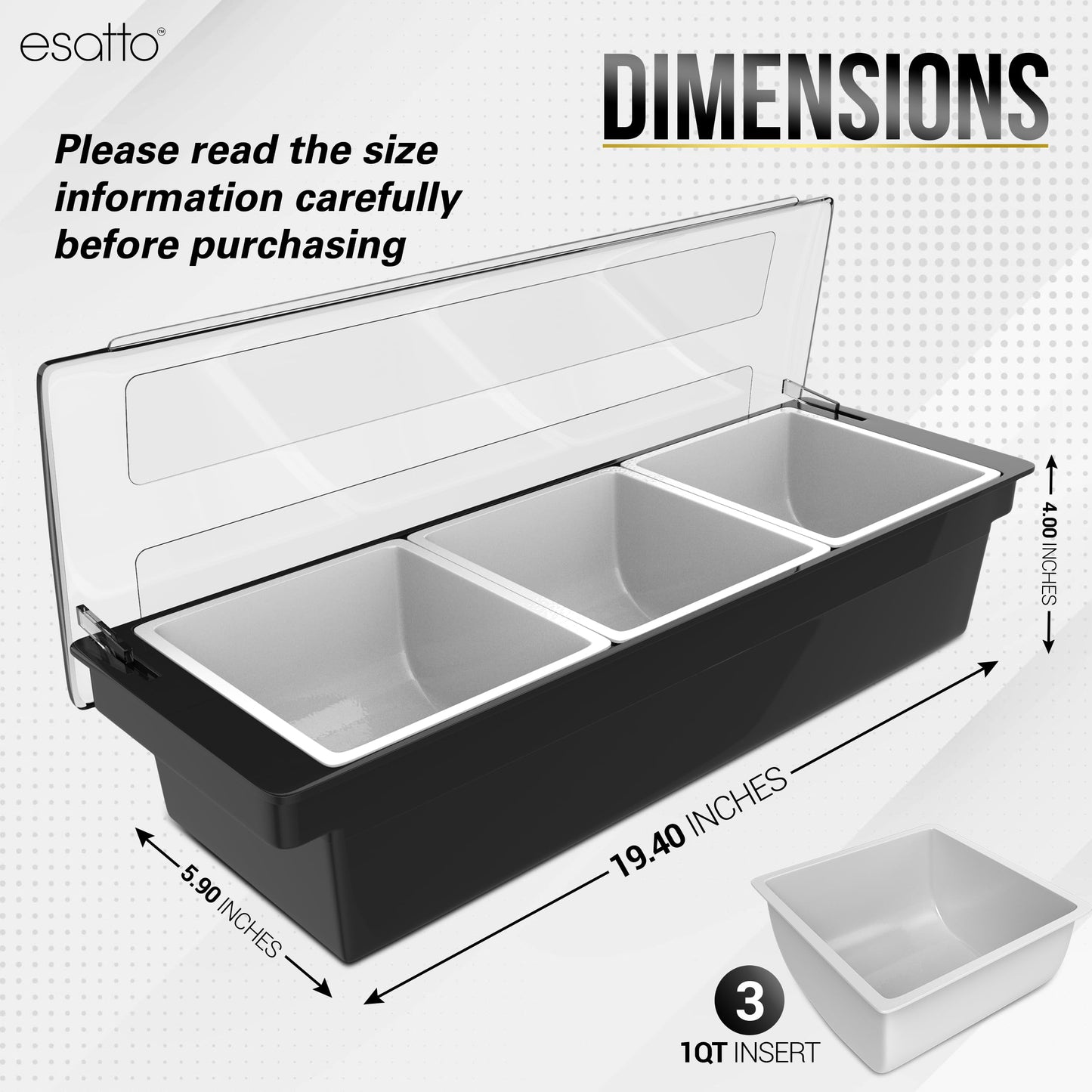 Esatto Bar Products Condiment Holder with Pint Inserts Black, Keeps Fruit and Berries Fresher Longer, Additional 12 Pourers, 12 Pourer Covers, 1 Muddler