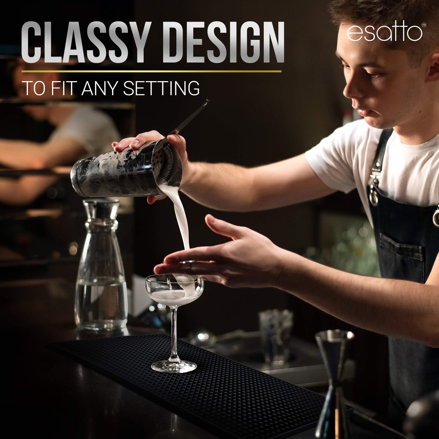 Esatto 12" x 6" Professional Service Mat, Black – Sturdy Thick Durable and Stylish Service Bar Mat for Spills, Coffee, Bars, Restaurants, Counter Top Dish Drying Mat Glass Drying Mat