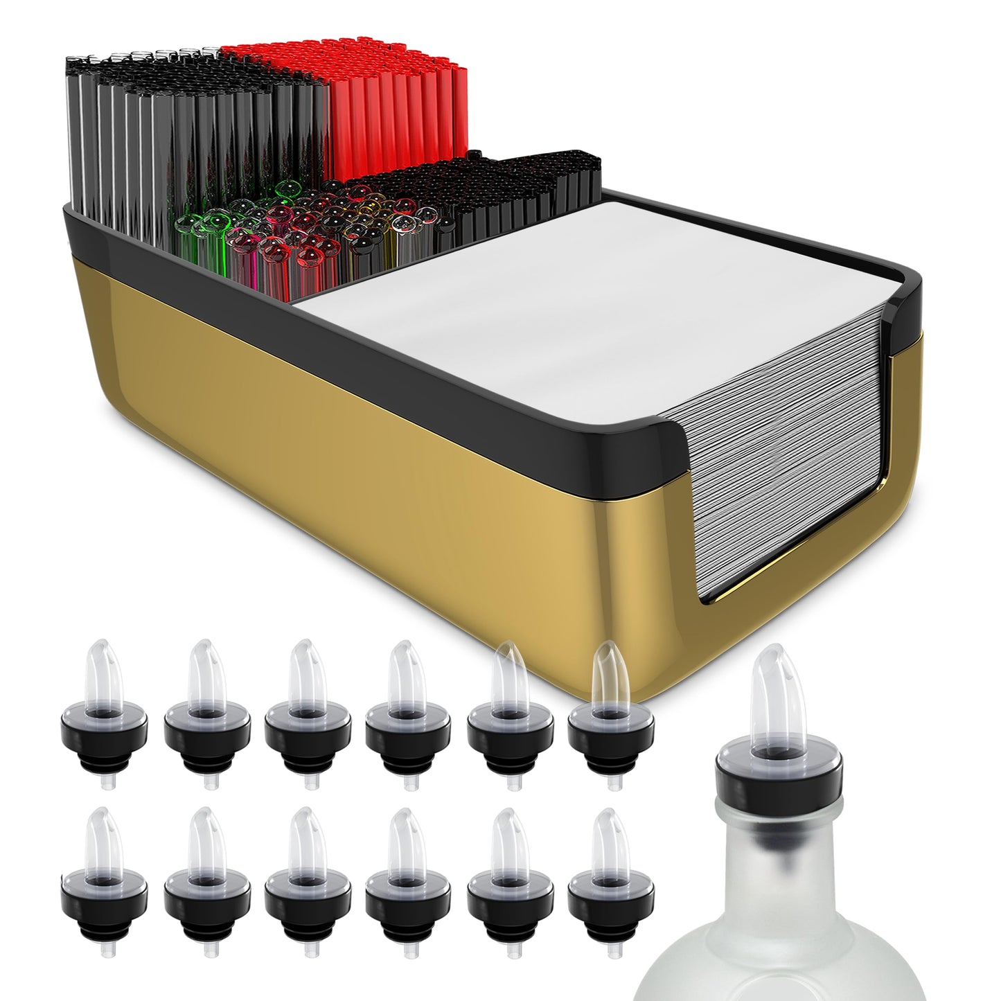 Esatto Bar Products Premium Bar Caddy, with Additional 12 Pourers and 12 Pourer Covers