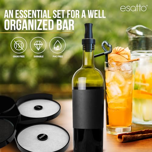 Esatto Home Bar Supply Bar Equipment and Supplies 1 Black Bar Caddy Organizer 1 Glass Salt Margarita Rimmer 2 Muddler for Cocktails Drink Preparation 24 Bottle Pourers Liquor Pourer 24 Pourer Cover