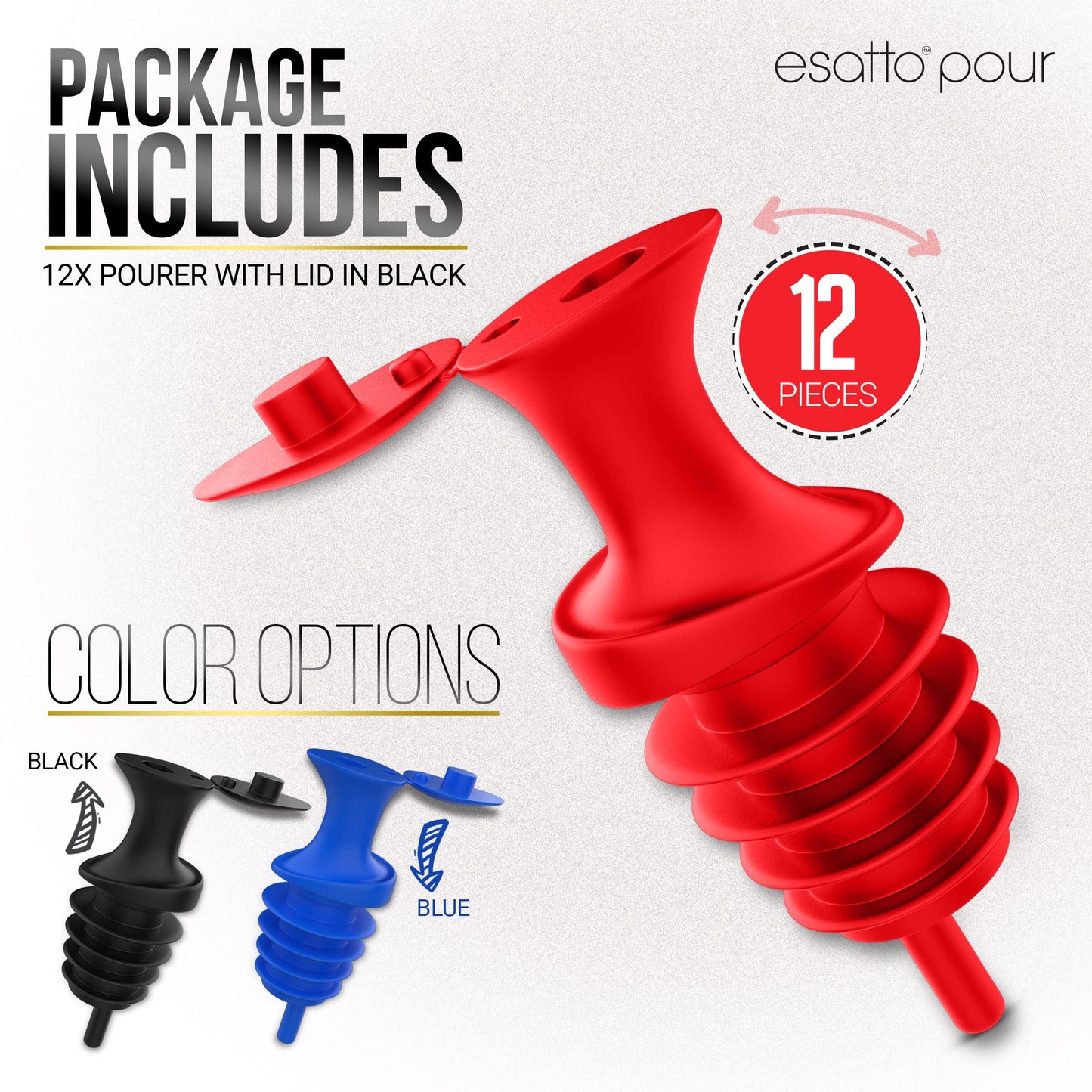 Esatto Pour and Seal, Pourer with Lid – Easy Pour, Lid for Healthy Practices, Professional Bar Tool
