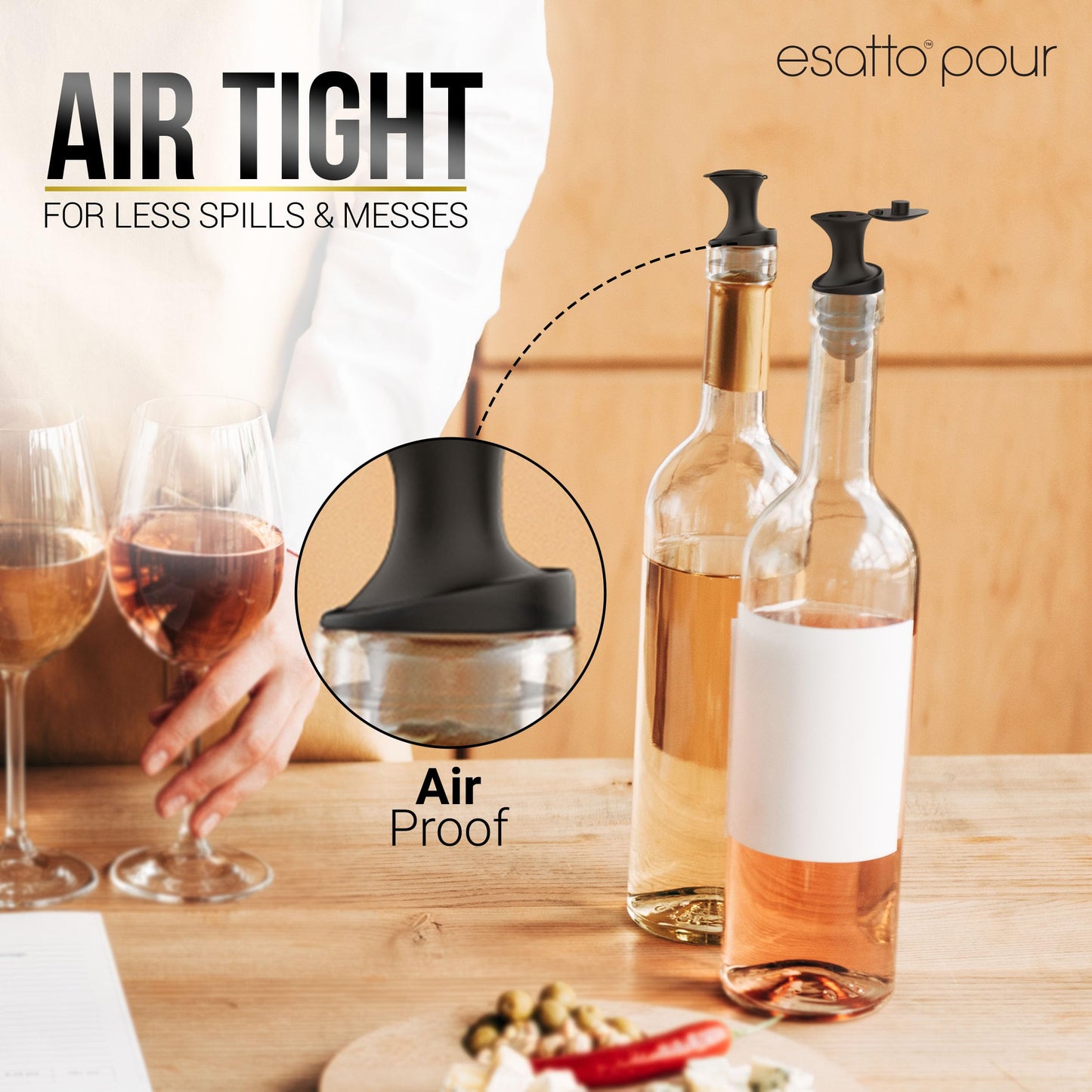 Esatto Pour and Seal, Pourer with Lid – Easy Pour, Lid for Healthy Practices, Professional Bar Tool