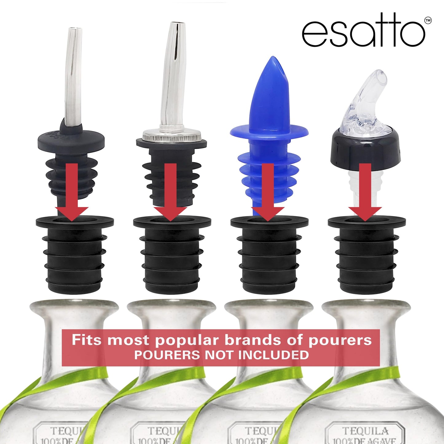 Esatto Liquor Pourer Adapters - 12 Pieces Set, Perfect for Large Olive Oil Bottles and Liquor Bottles - Up to 1 Inch/25mm Neck Converts Any Spout into a Large Pour Spout