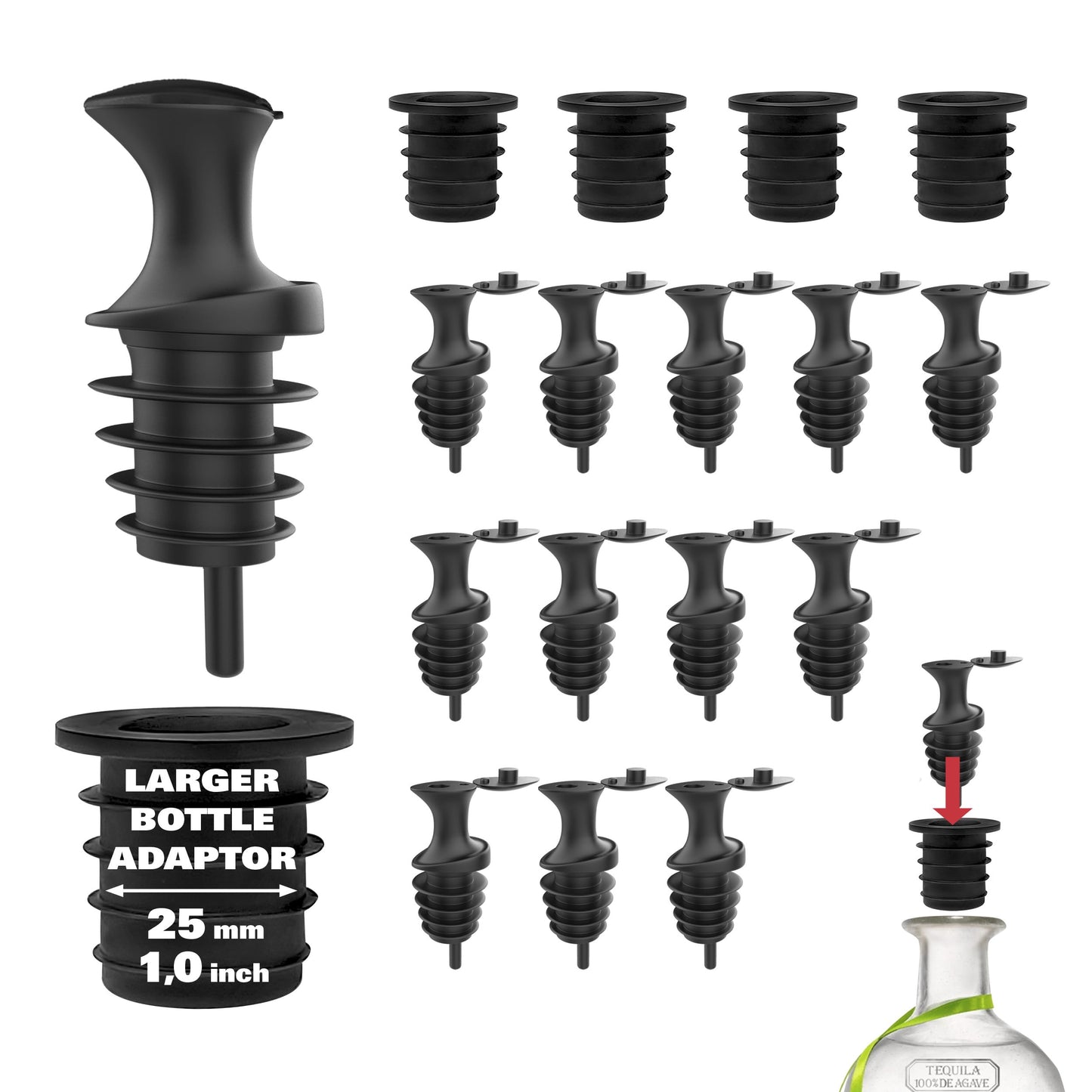 Esatto Pour and Seal, Pourer with Lid – Easy Pour, Lid for Healthy Practices, Professional Bar Tool