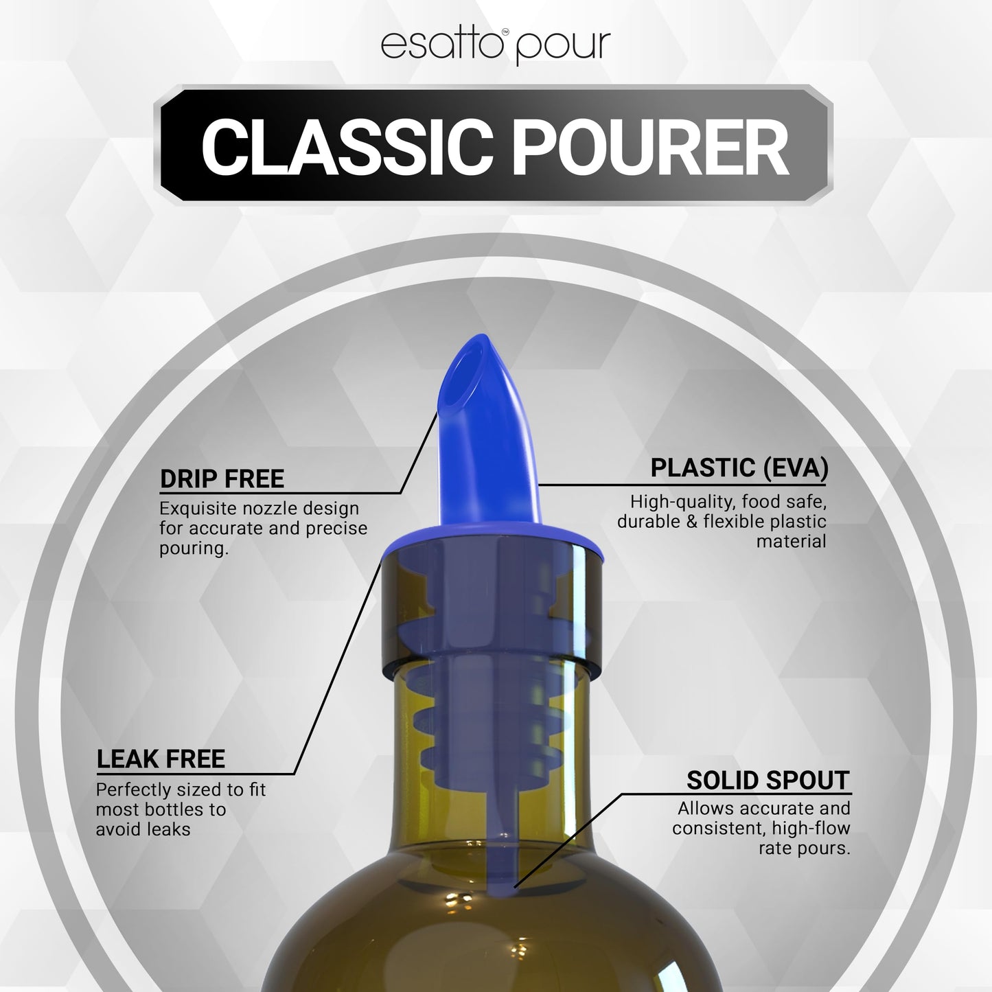 Esatto Pieces Plastic Bottle Pourer or Liquor Spout - Versatile Drink and Alcohol Pourer, Easy Install, Durable Bar Tool