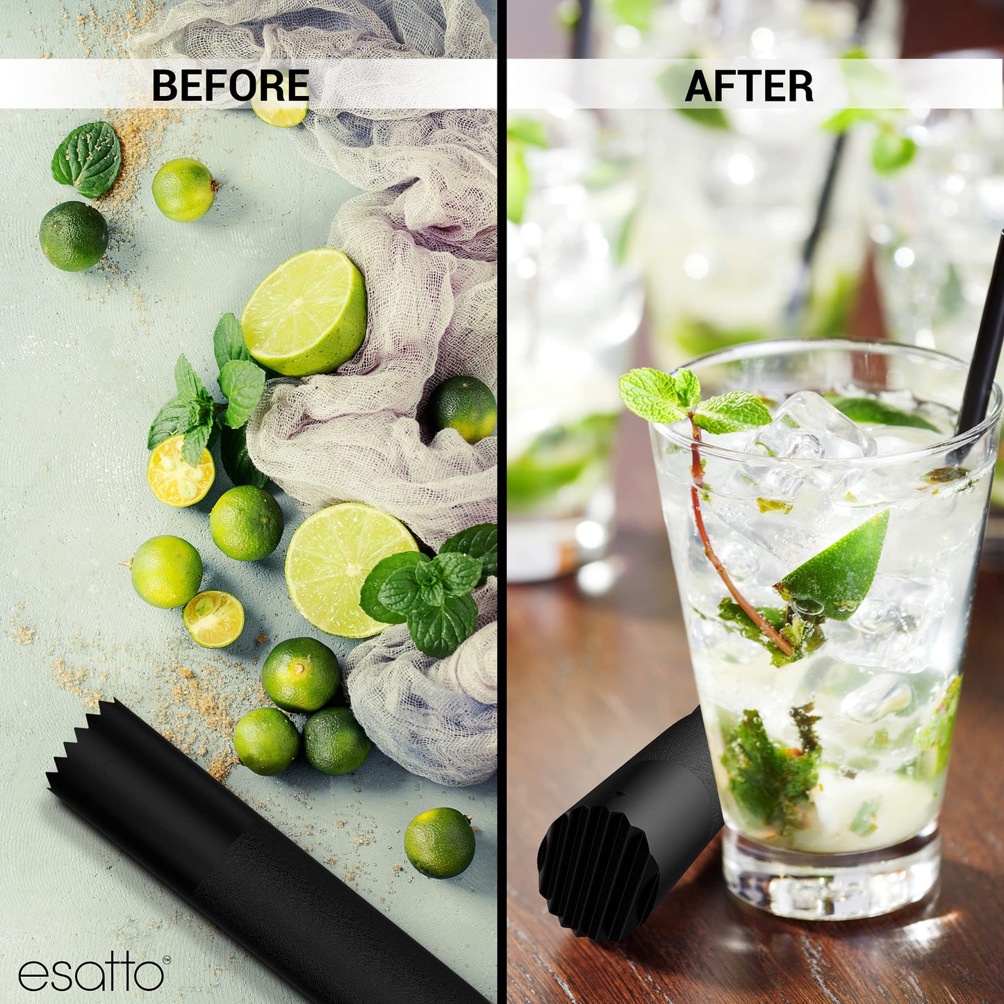 Esatto Muddler 25 CM (10”) Ribbed – ABS, – Durable and Ribbed for Mashing Fruits, Berries, Sugar, Spices, and Herbs (White)