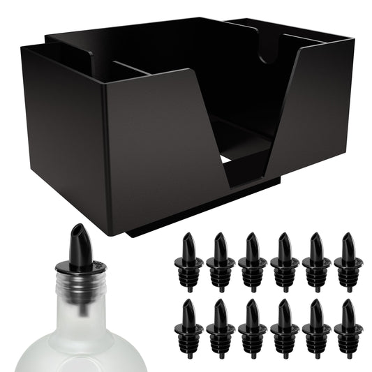 Esatto Bar Caddy, Organize Bar Items, with 12 Plastic Pourers Included