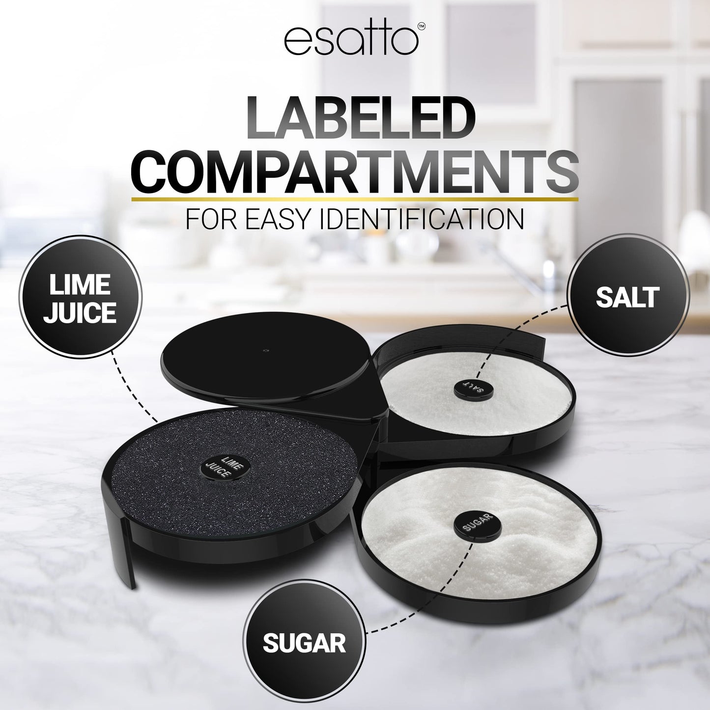 Esatto Glass Salt Rimmer 3 Tier for Margarita Tray and Cocktail, 2 Extra Sponge’s + 3 Pourers – Apply Salt, Sugar, and Lime Juice for Better Drinks and Efficient Drink Preparation