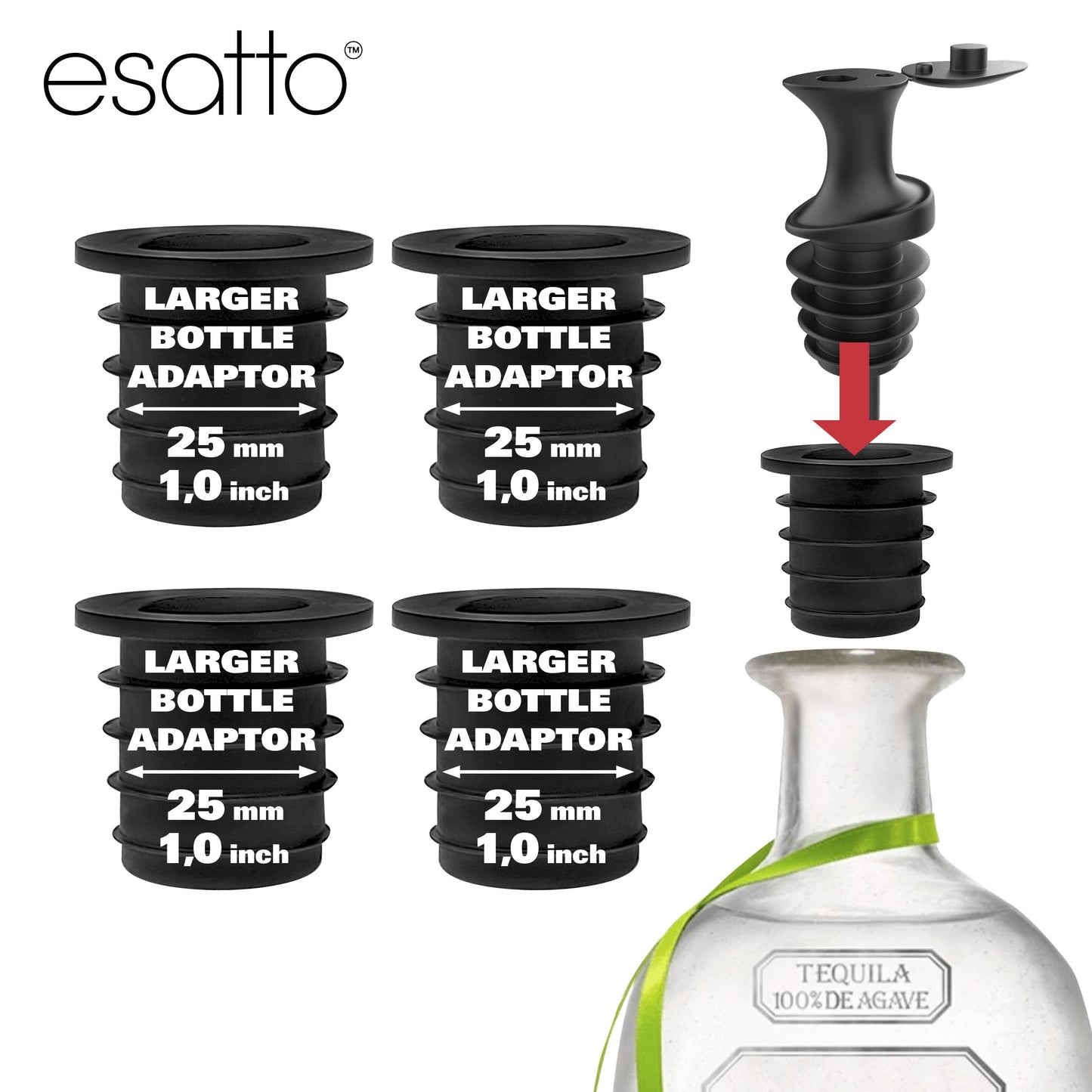 Esatto Pour and Seal, Pourer with Lid – Easy Pour, Lid for Healthy Practices, Professional Bar Tool